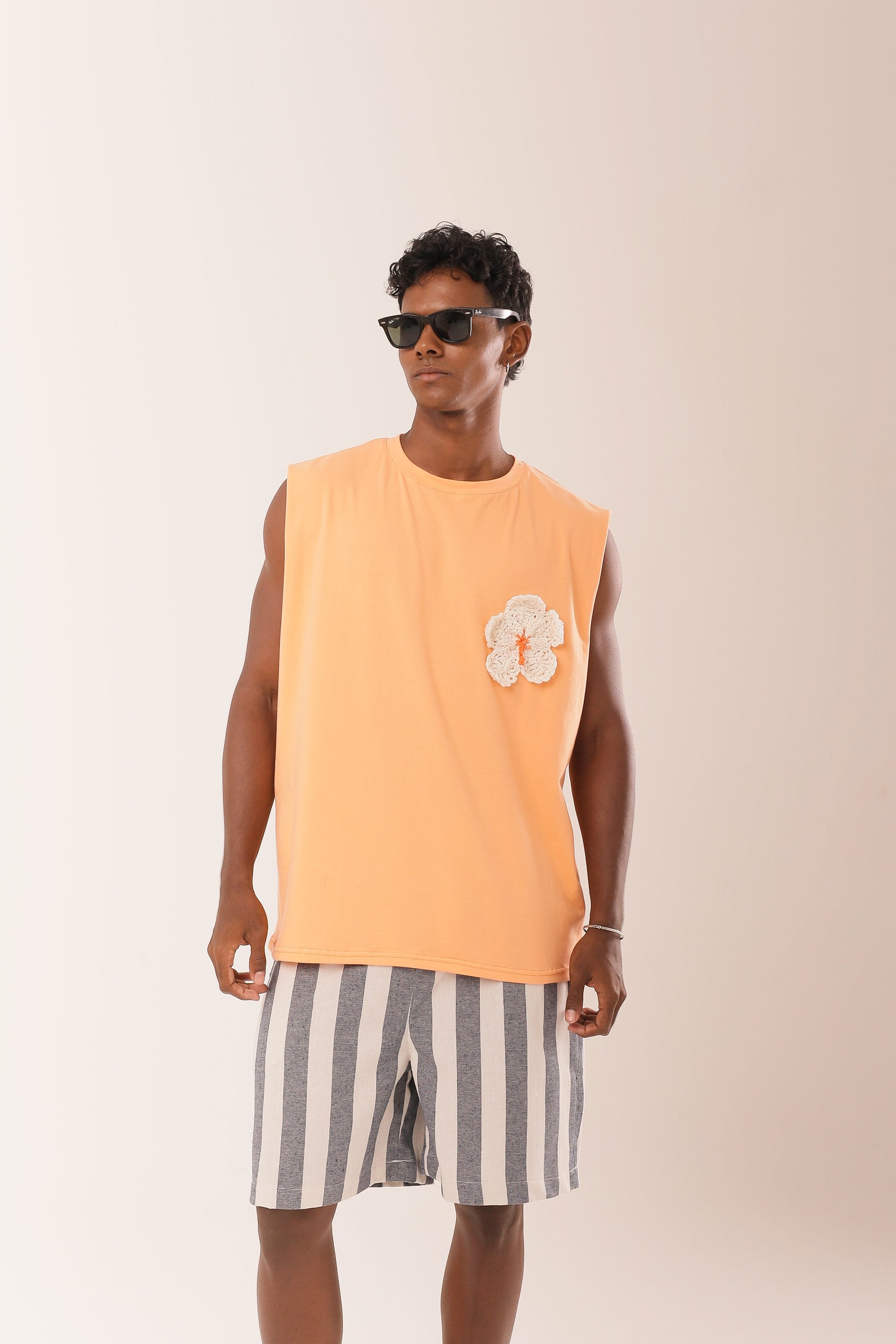 Regata Flor Crochê Laranja