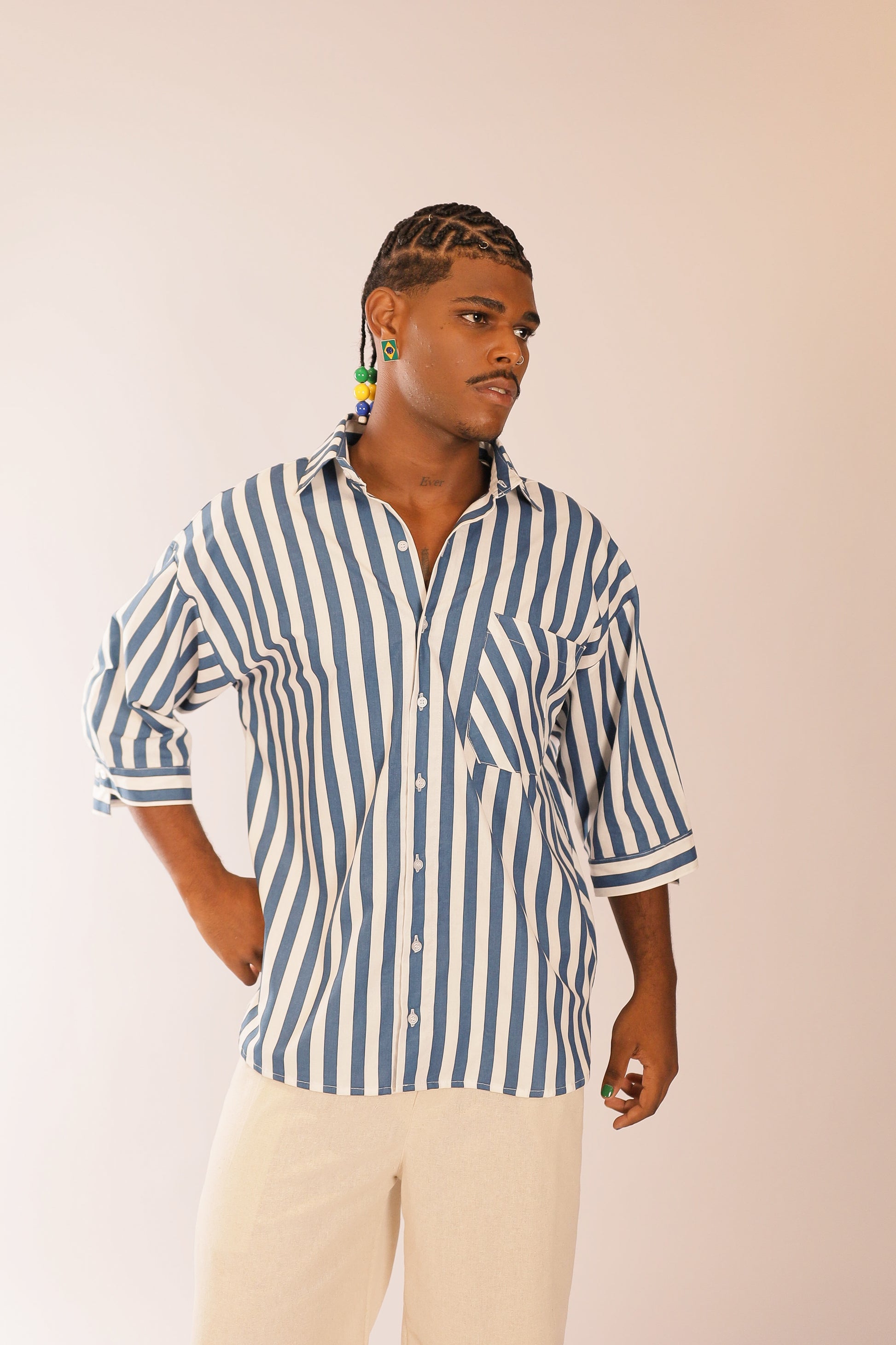 Camisa Oversized Listras Azul