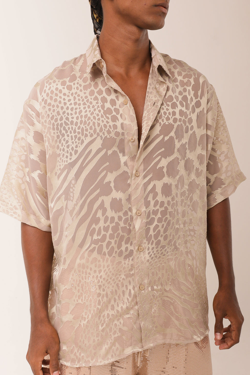 Camisa Ampla Animal Print Areia
