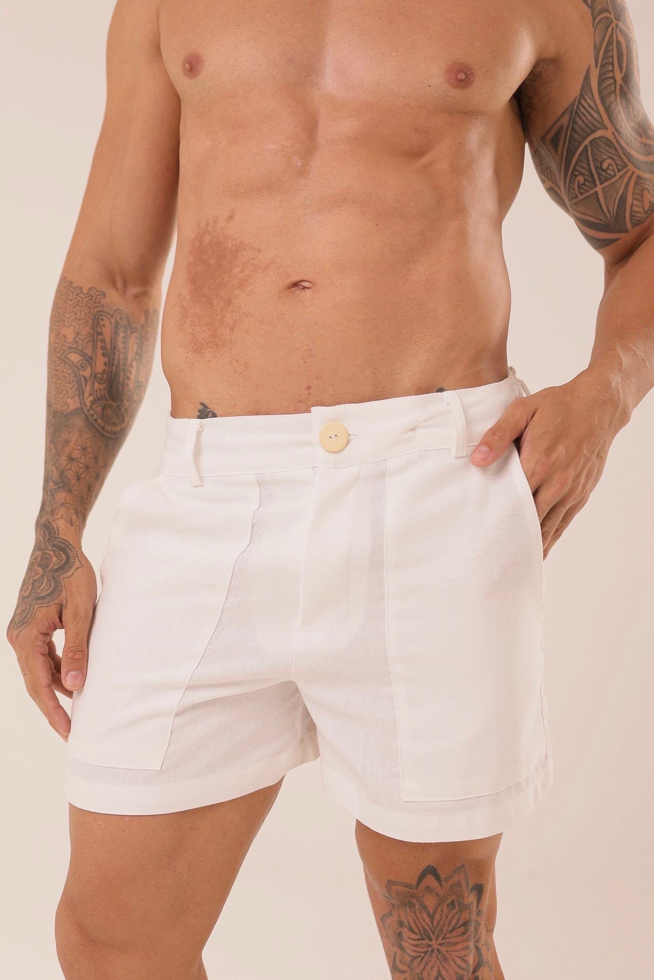 Short Linho Bolsão Brancoㅤ ㅤㅤㅤㅤㅤㅤㅤㅤㅤㅤㅤ