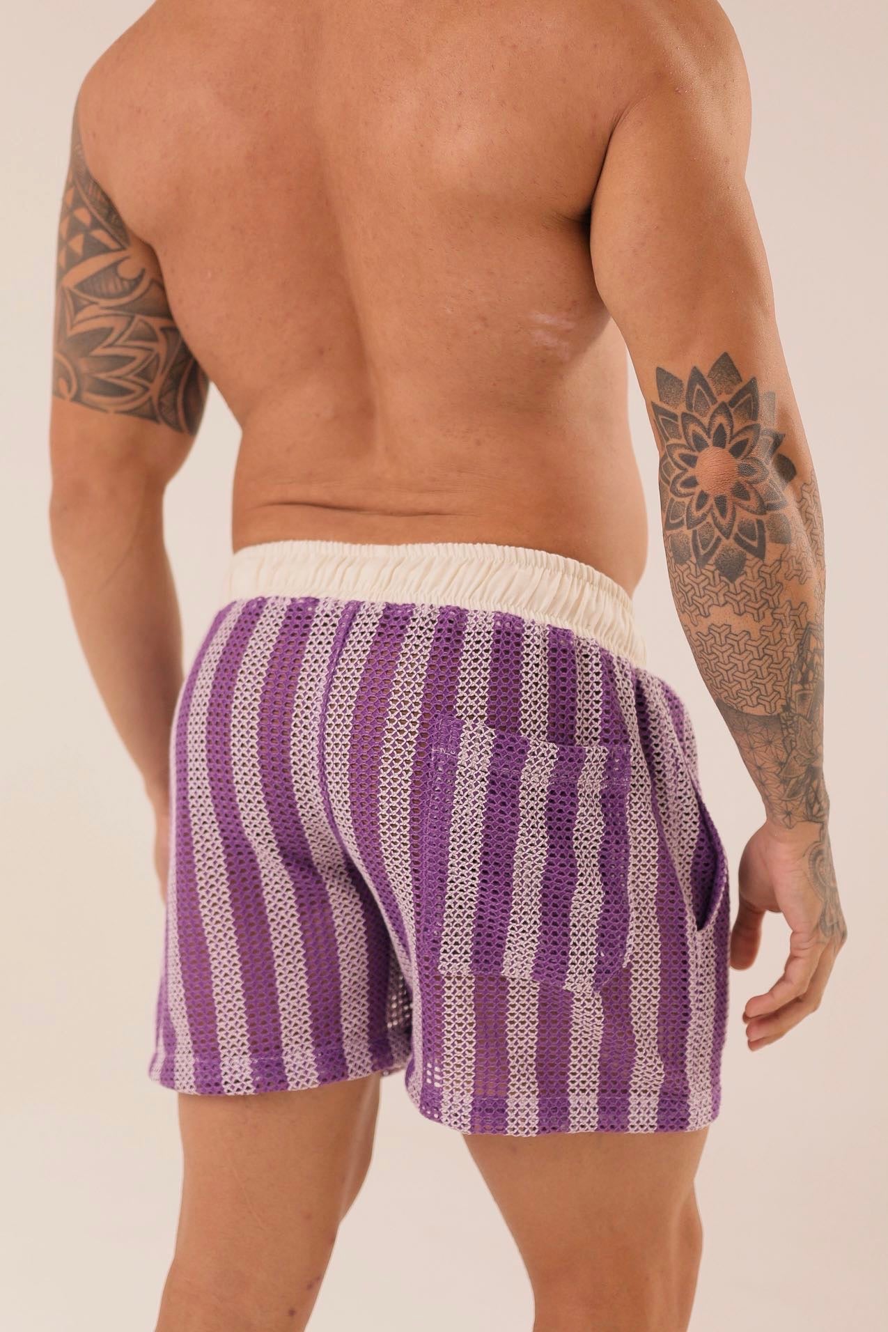 Short Listrado Roxoㅤ ㅤㅤㅤㅤㅤㅤㅤㅤㅤㅤㅤ