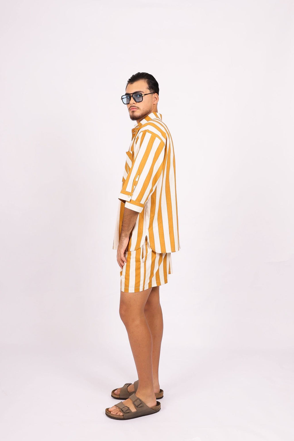 Camisa Oversized Linho Listras Amarela
