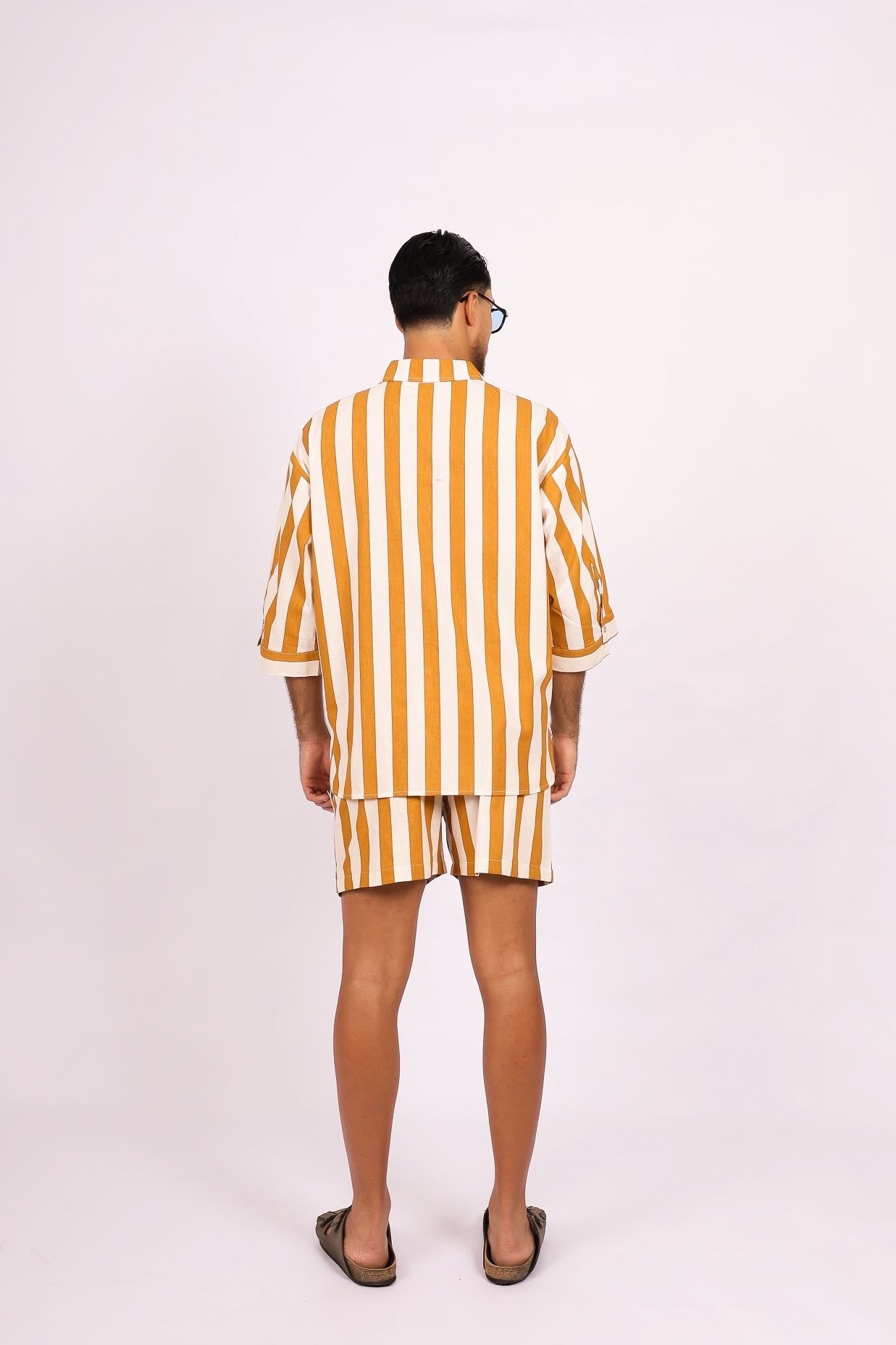 Camisa Oversized Linho Listras Amarela