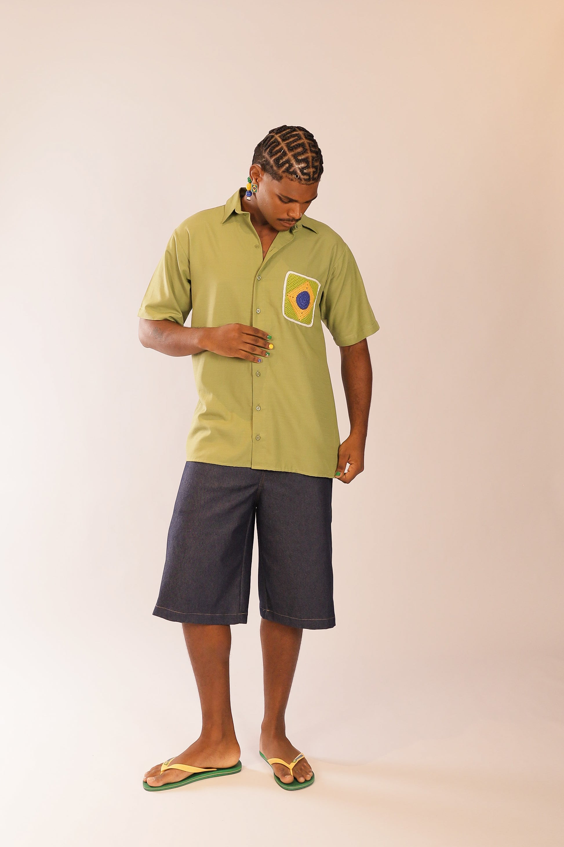 Camisa Linho Bandeira Crochê
