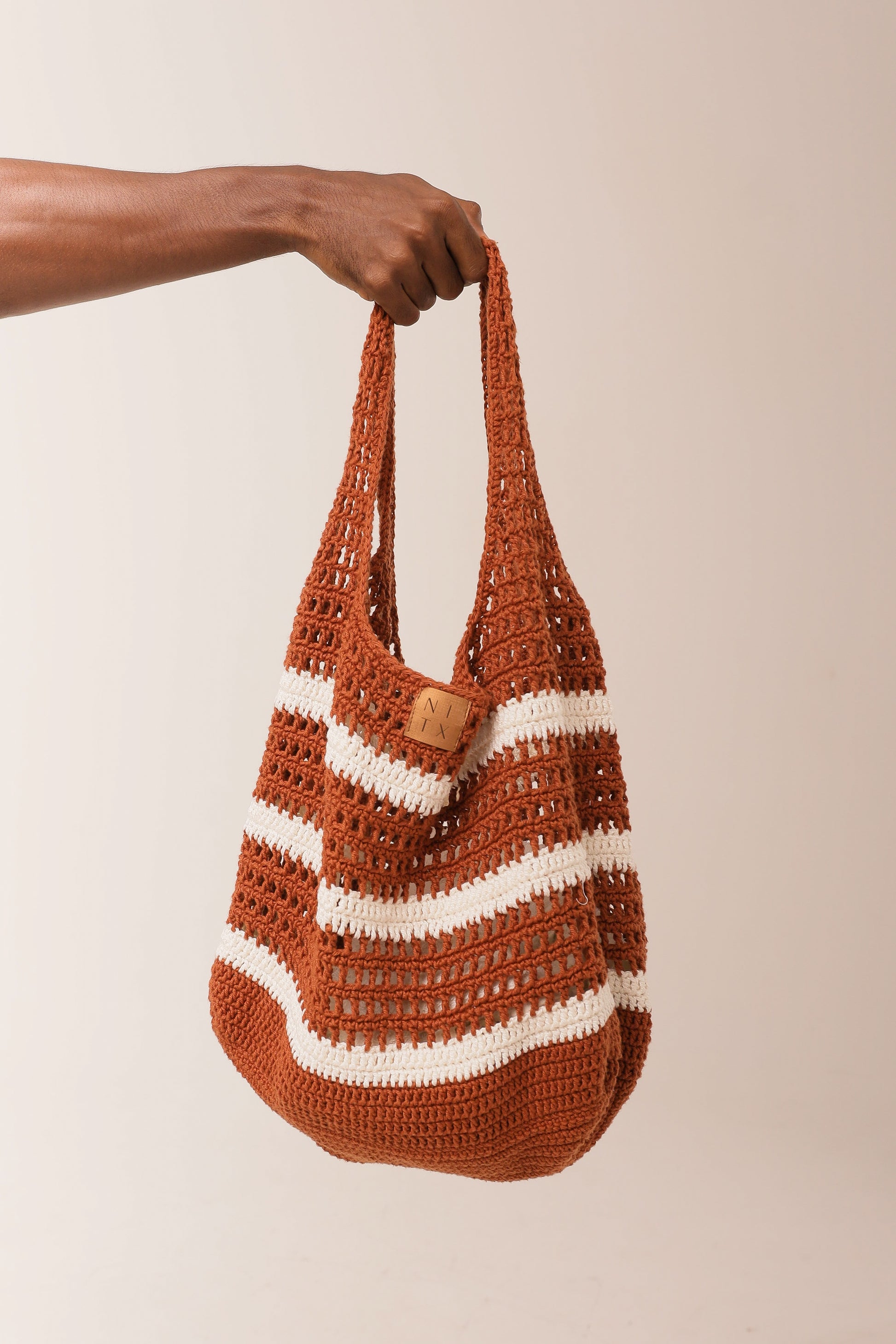 Bolsa Crochê Maré Listras Terracota