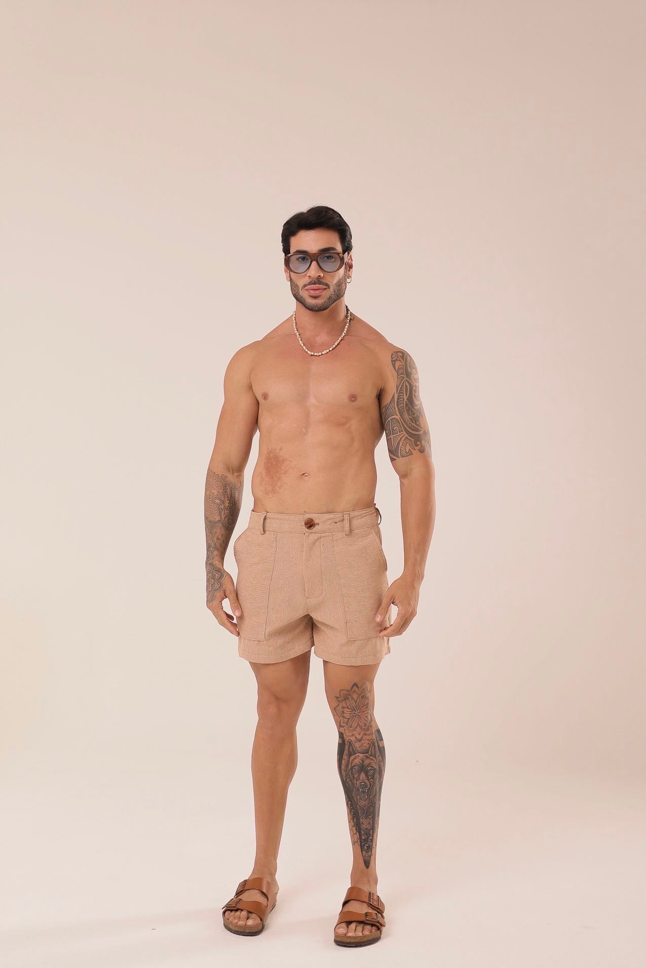 Short Linho Bolsão Areia ㅤ ㅤㅤㅤㅤㅤㅤㅤㅤㅤㅤㅤ