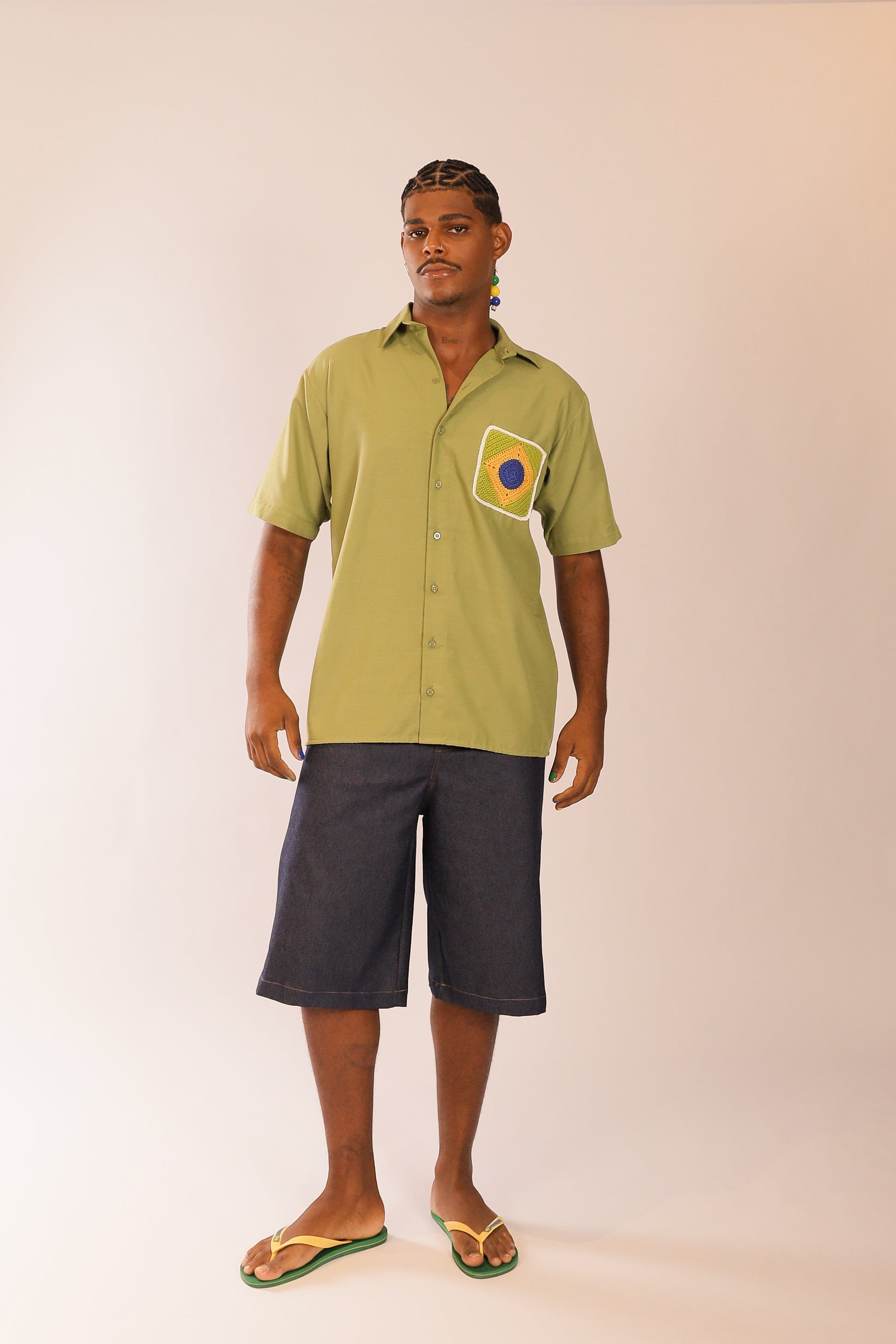 Camisa Linho Bandeira Crochê