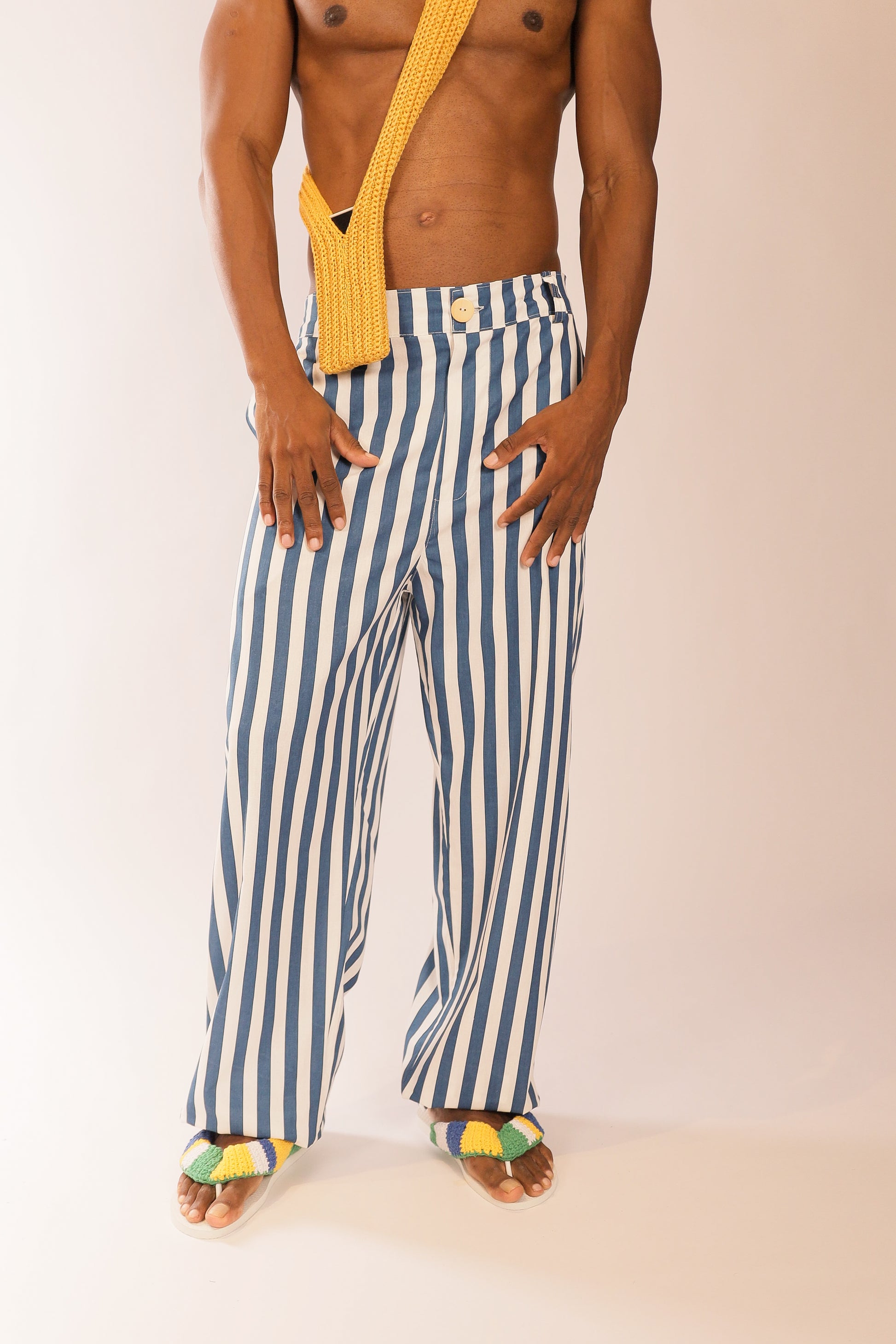 Calça Over Listras Azul