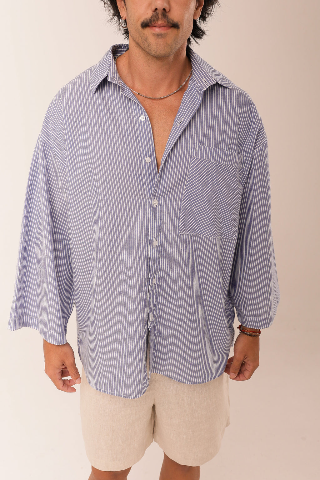 Camisa Listras Oversized  Azul