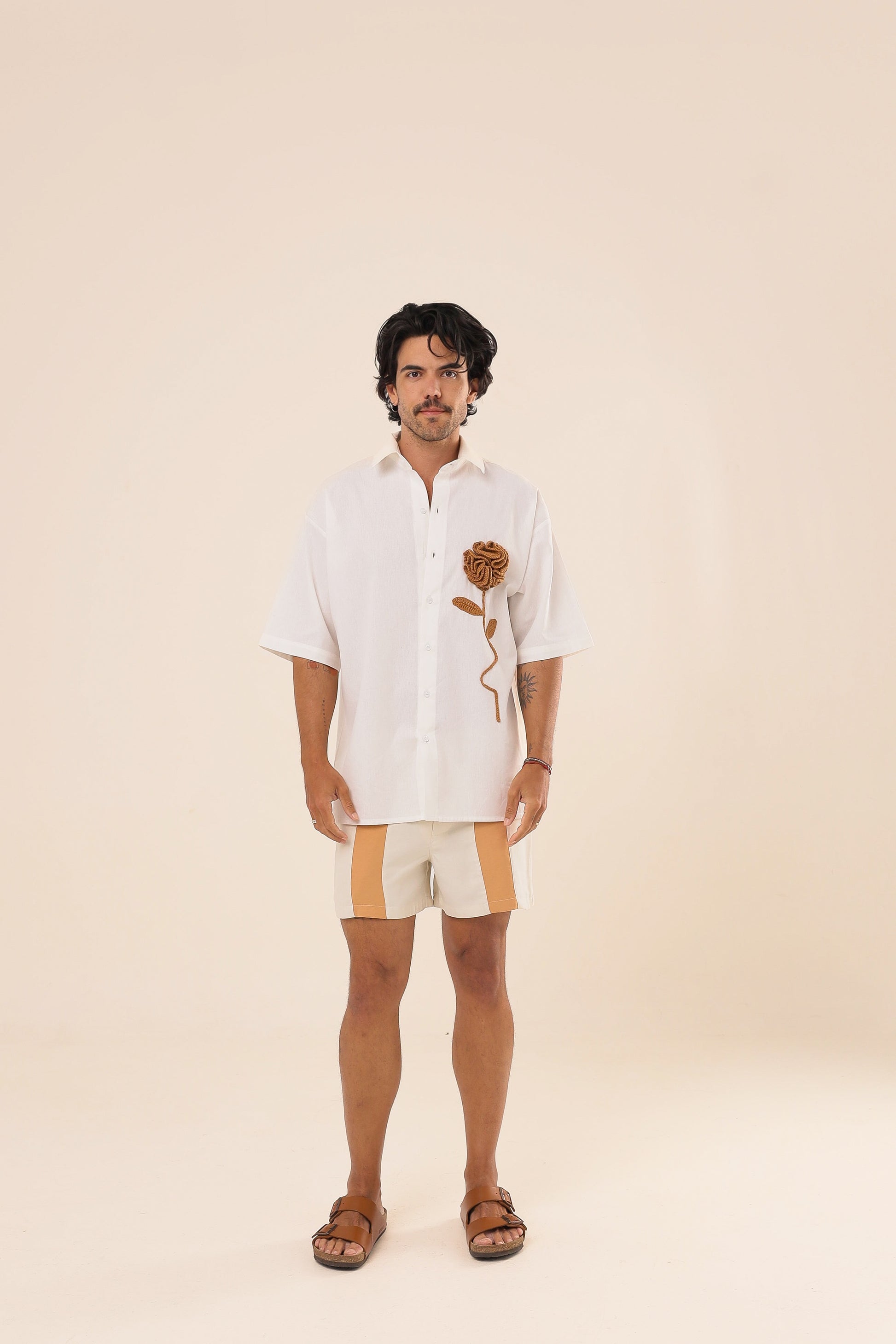 Camisa Linho Rosa Crochê Branca