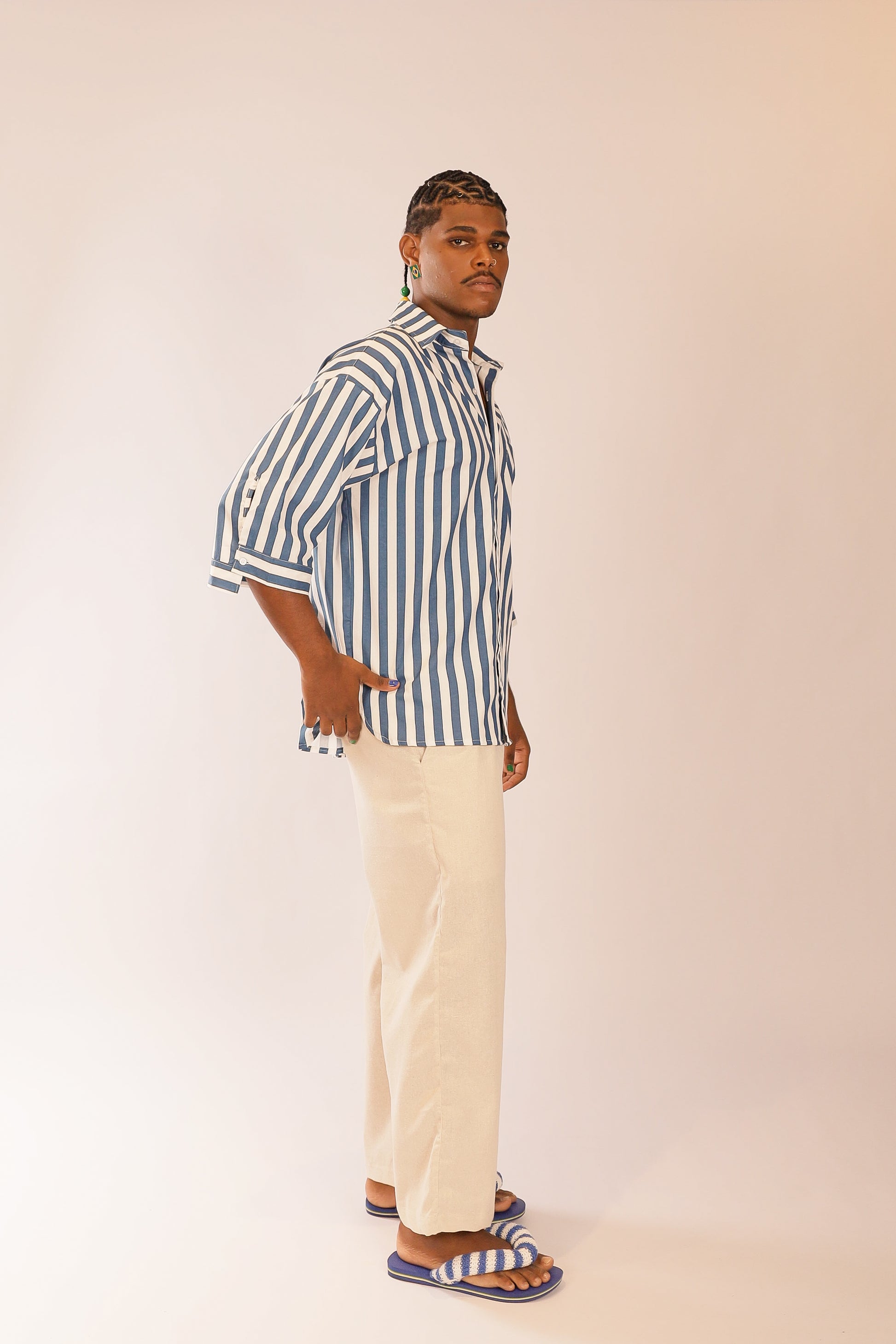 Camisa Oversized Listras Azul