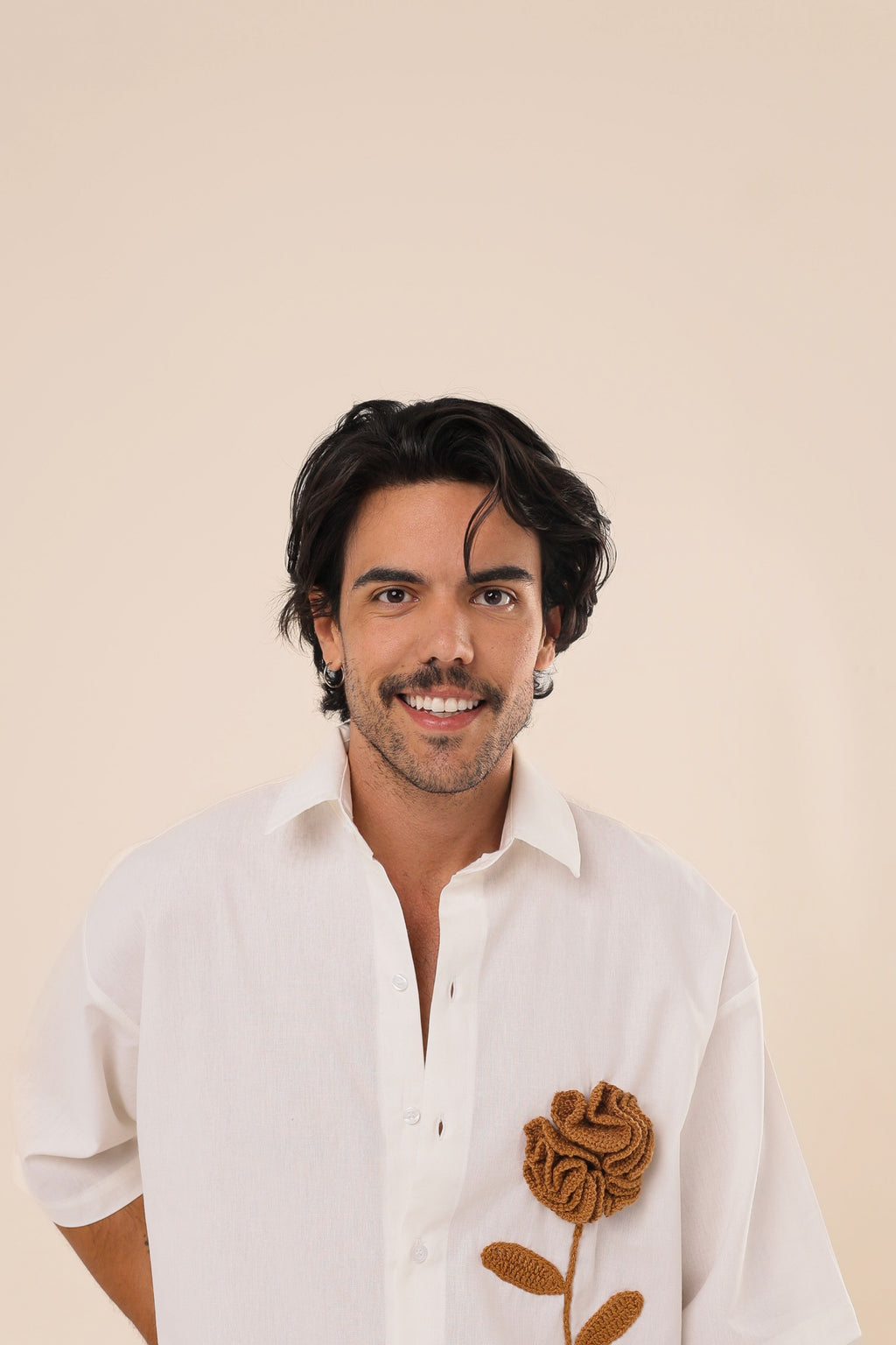 Camisa Linho Rosa Crochê