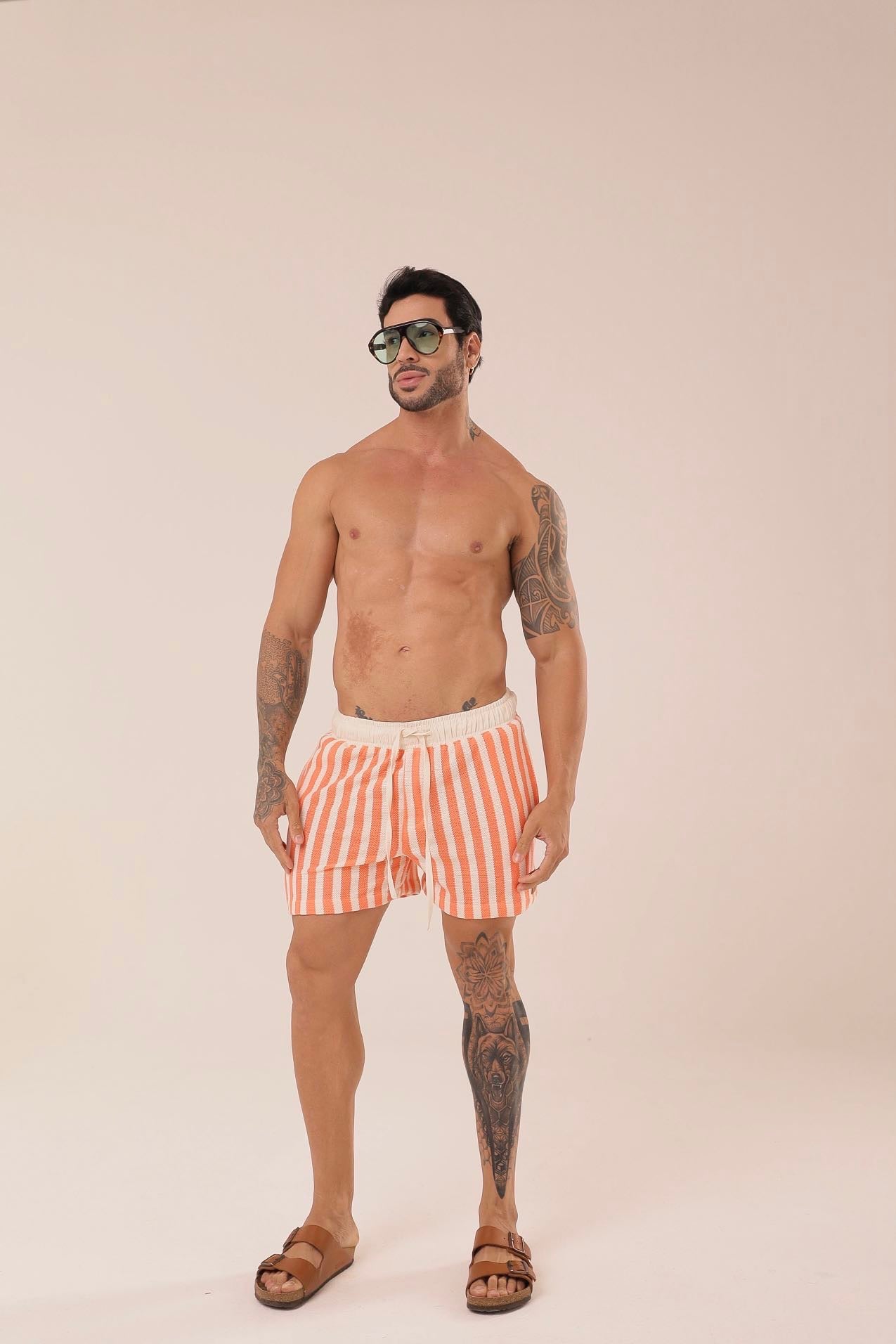 Short Listrado Laranjaㅤ ㅤㅤㅤㅤㅤㅤㅤㅤㅤㅤㅤ
