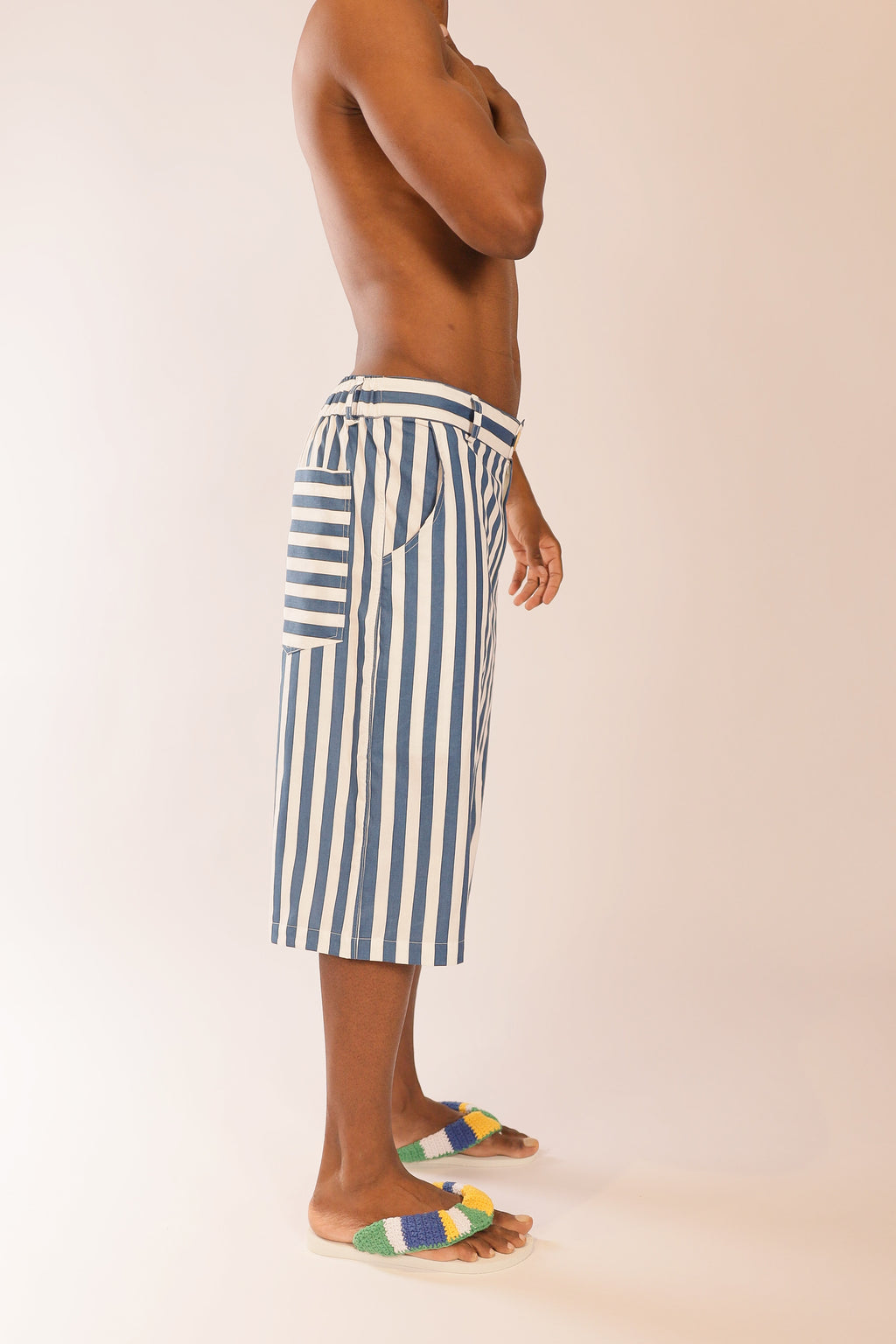 Bermuda Oversized Listras Azul