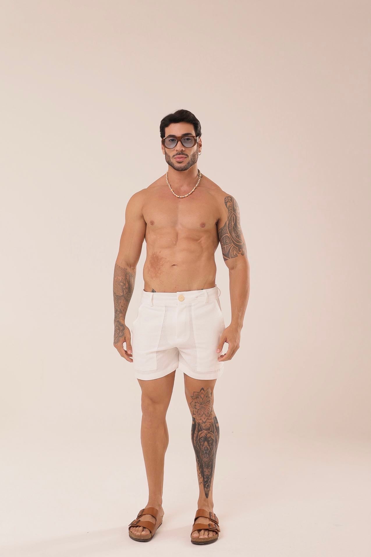 Short Linho Bolsão Brancoㅤ ㅤㅤㅤㅤㅤㅤㅤㅤㅤㅤㅤ