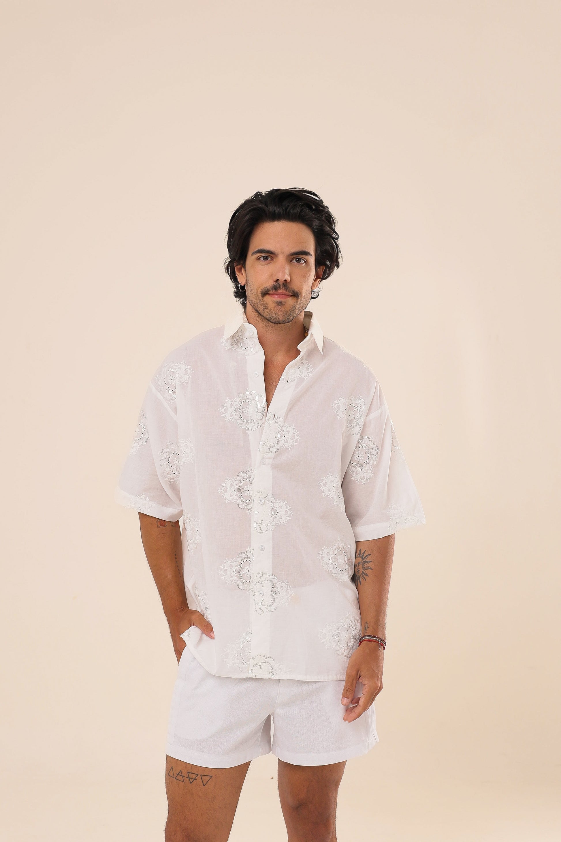 Camisa Bordado Paetê Branca