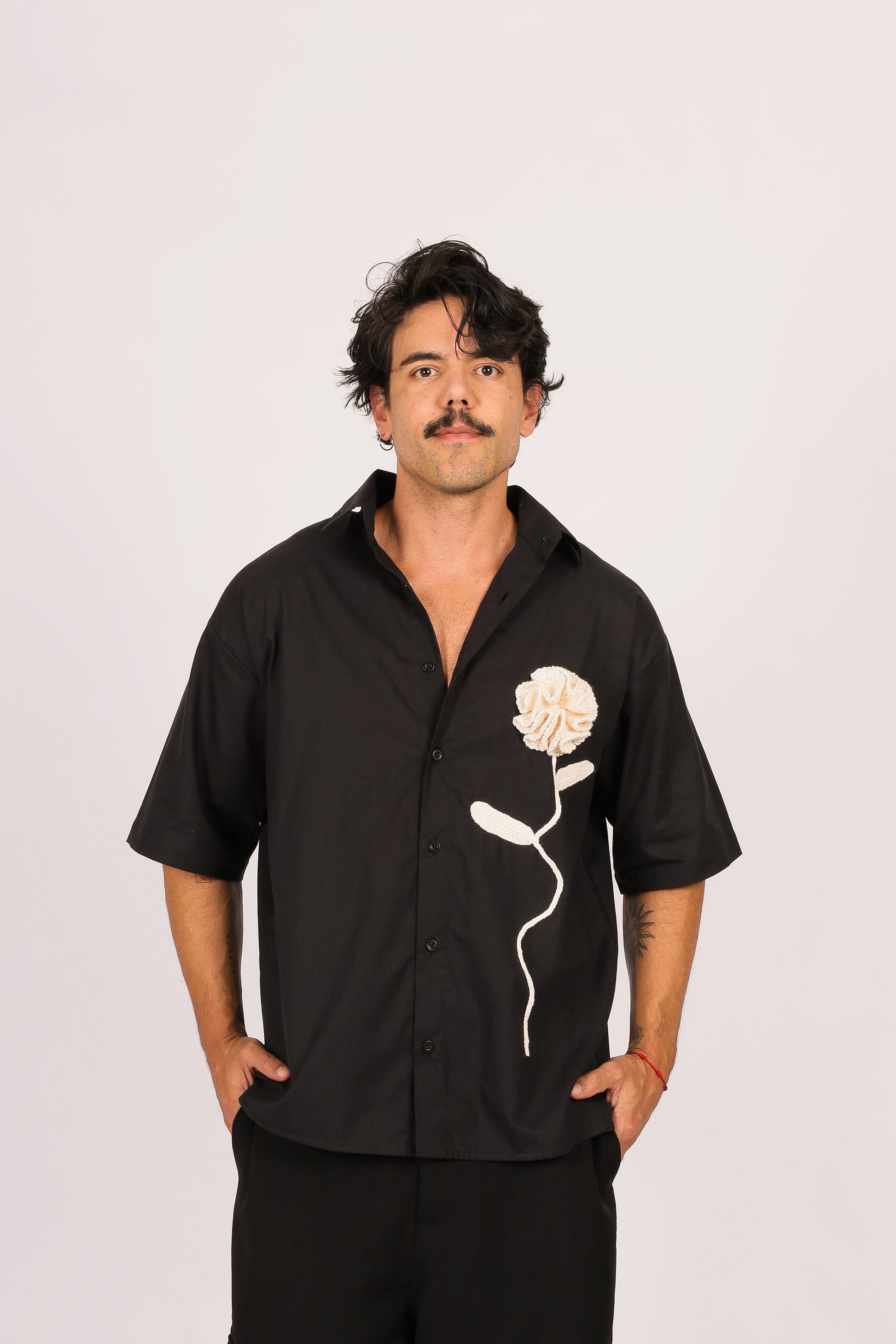 Camisa Linho Rosa Crochê