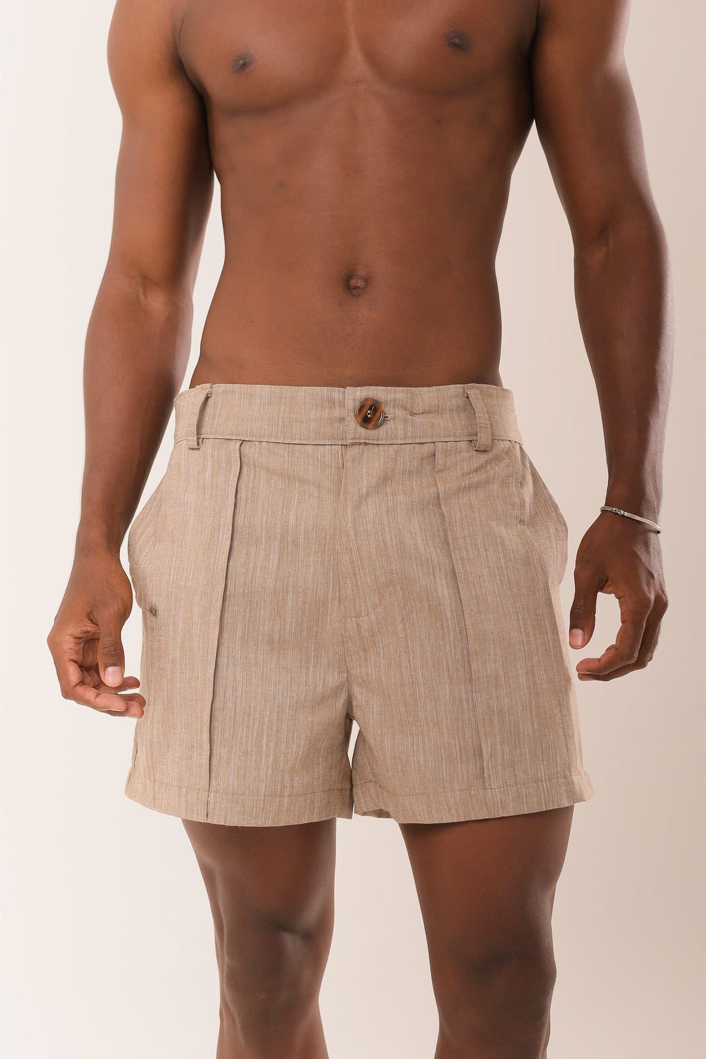 Short Linho Nervuras Areia