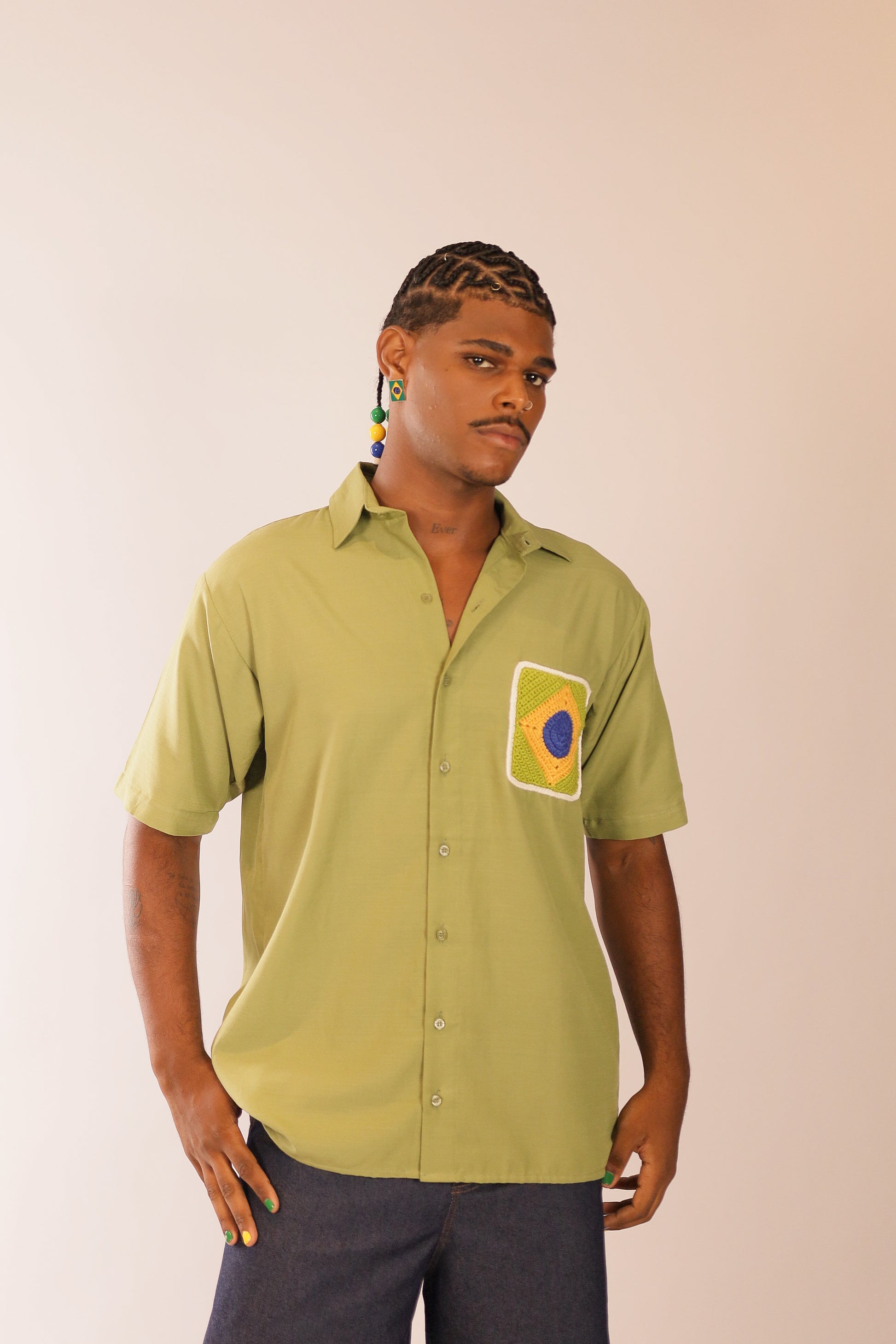 Camisa Linho Bandeira Crochê
