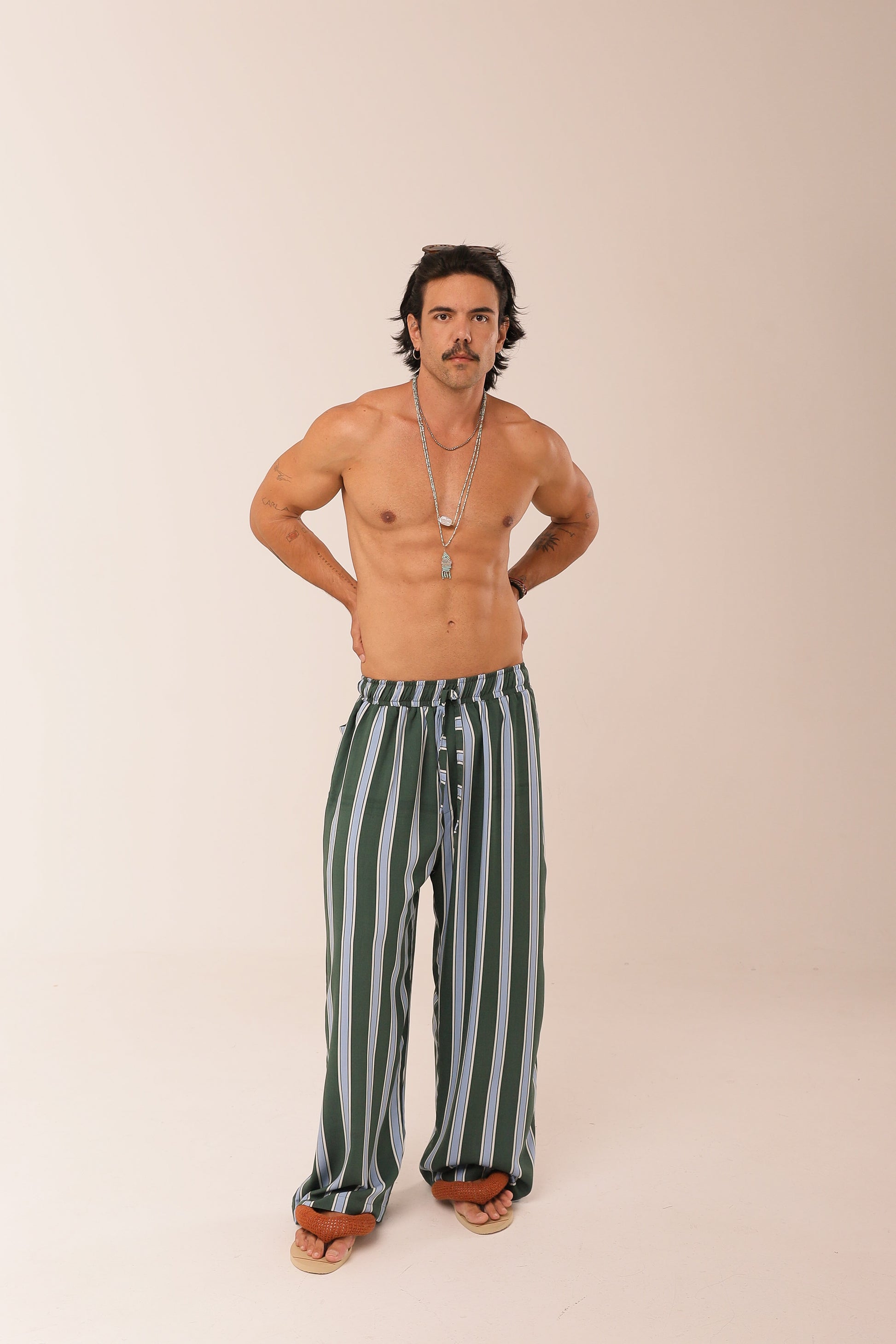 Calça Relax Listras Oceano Verde