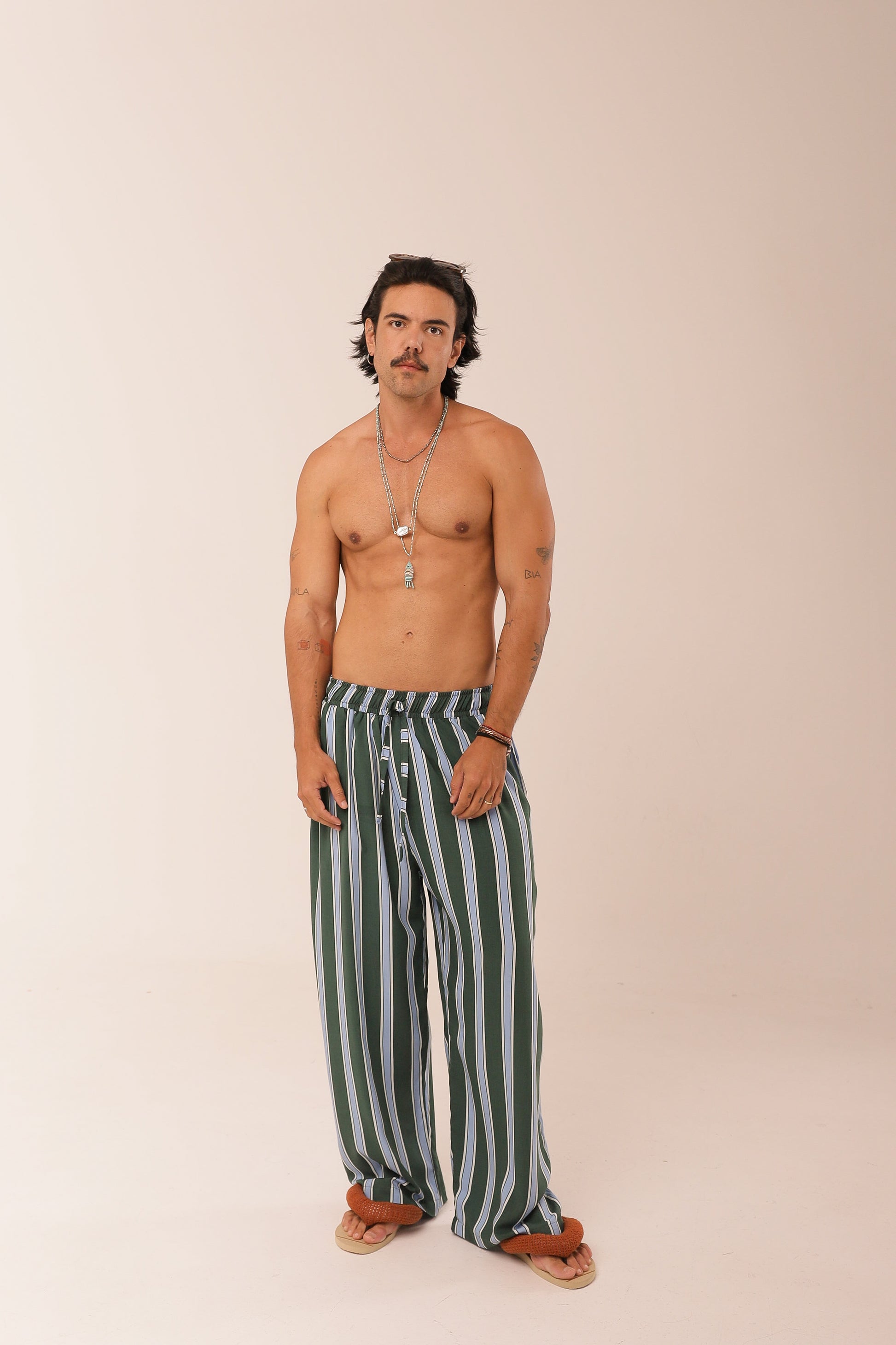 Calça Relax Listras Oceano Verde