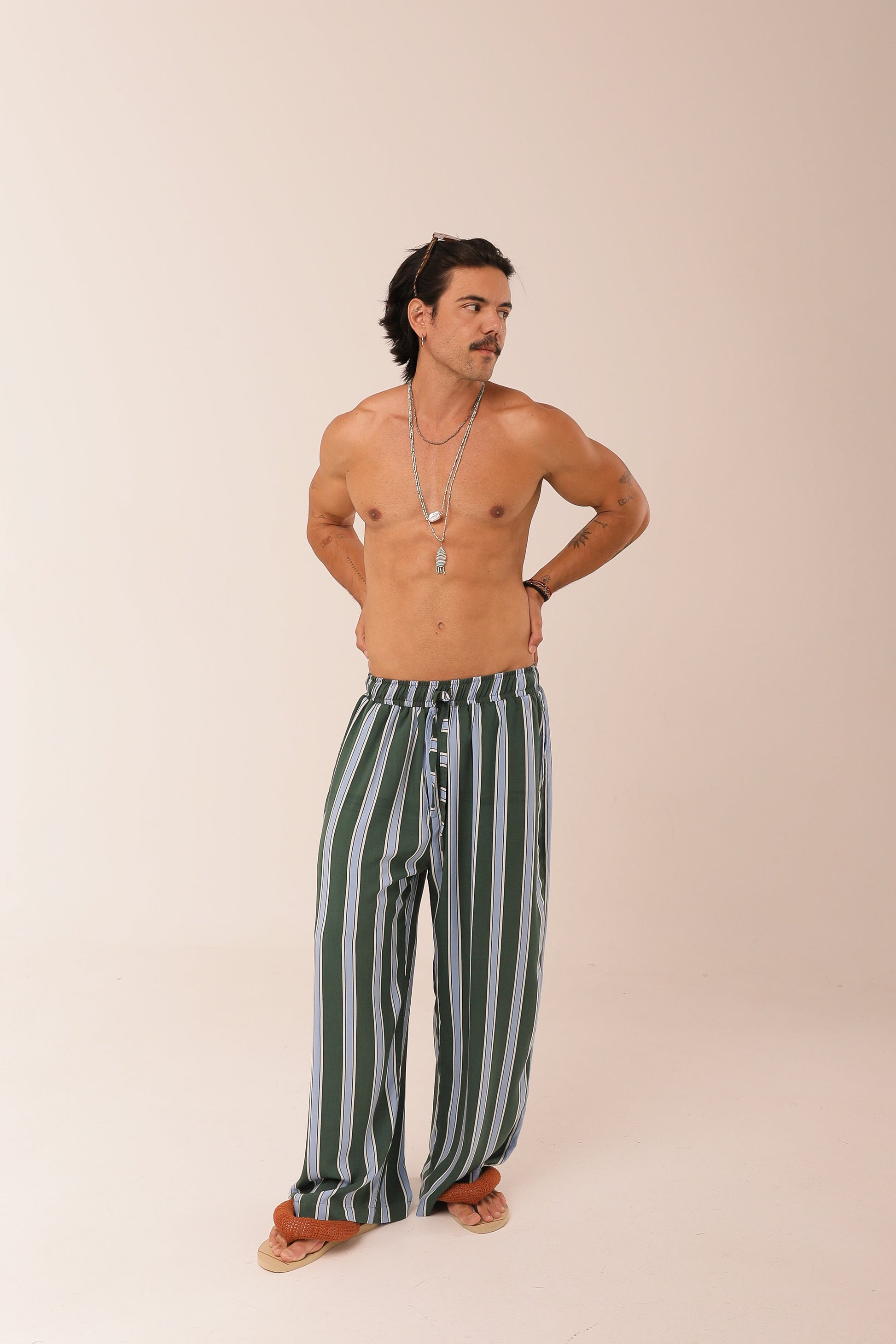 Calça Relax Listras Oceano Verde