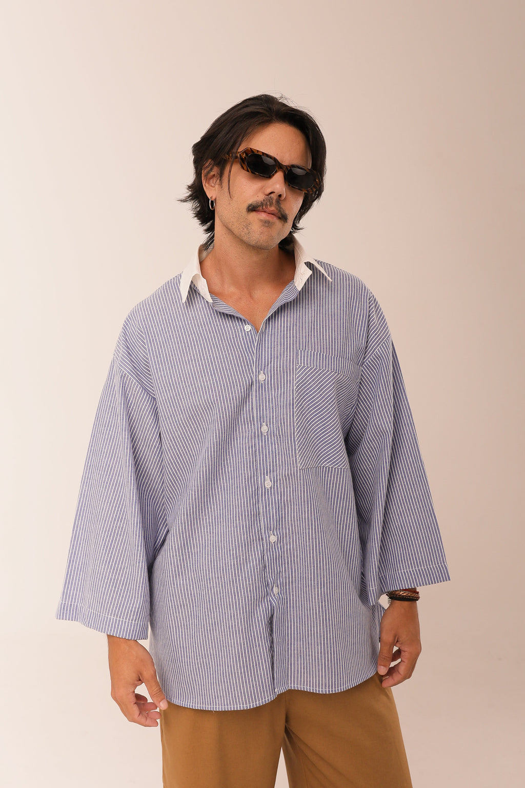 Camisa Listras Oversized  Azul