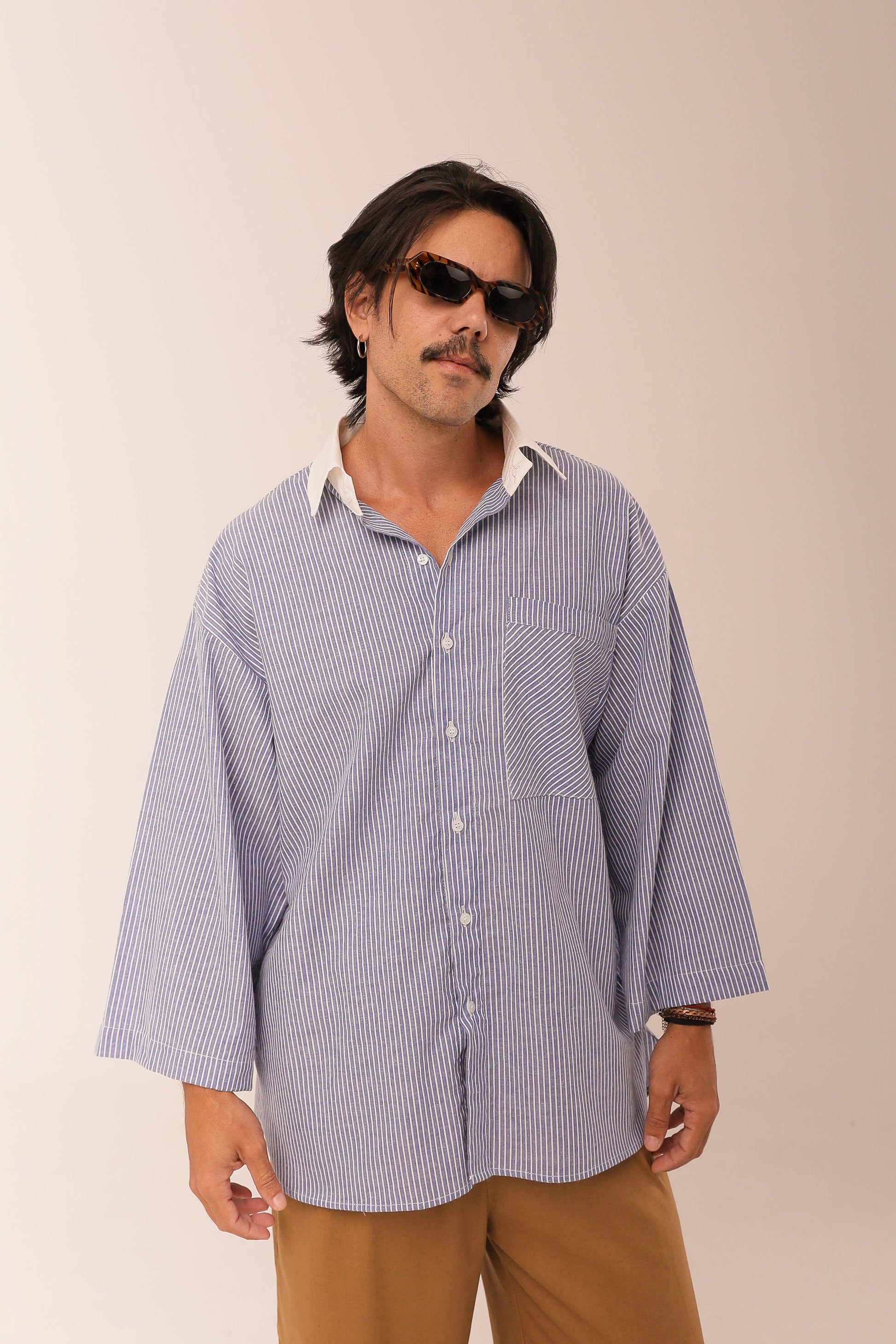 Camisa Listras Oversized  Azul
