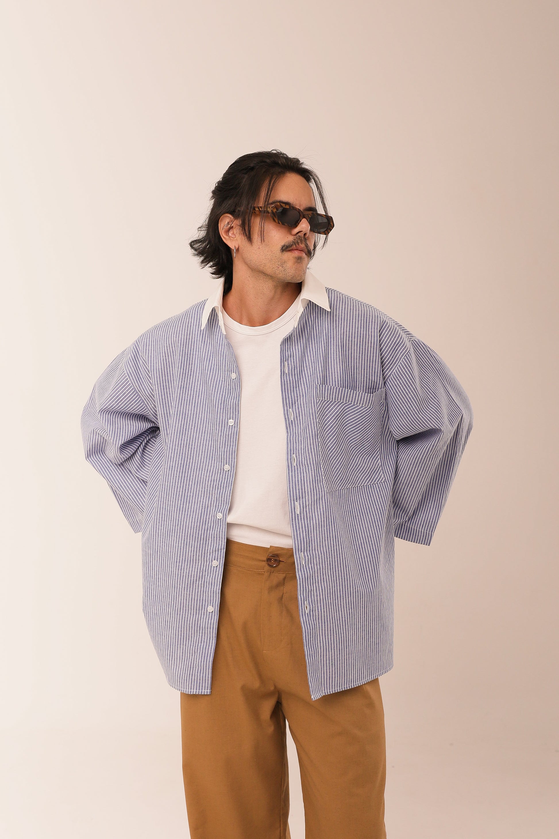Camisa Listras Oversized  Azul