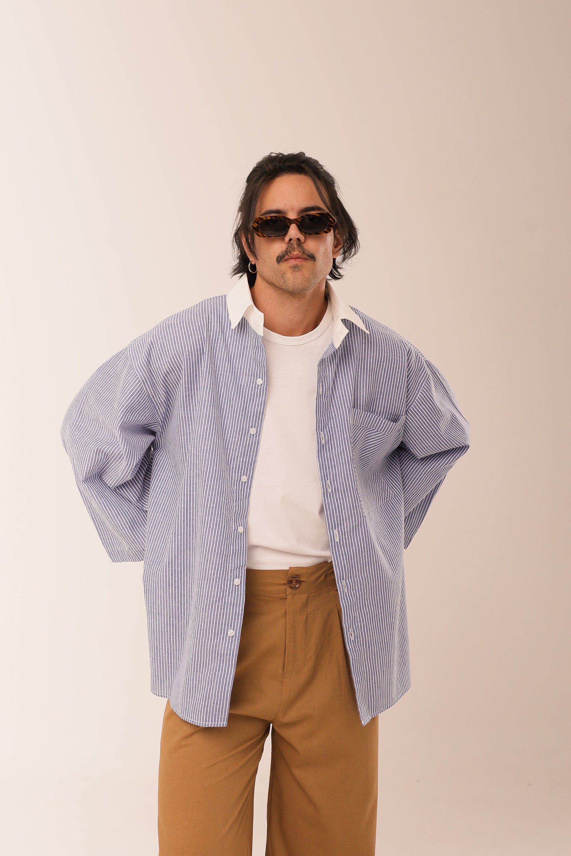 Camisa Listras Oversized  Azul