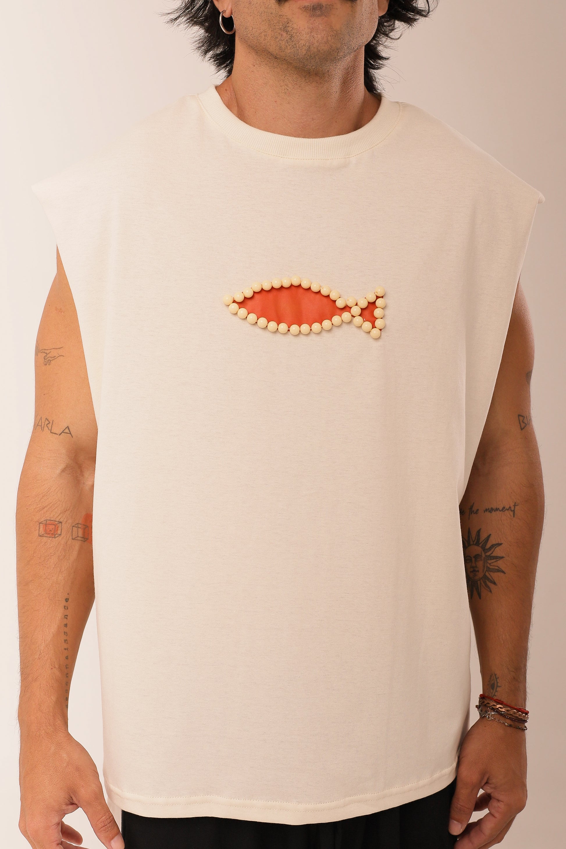 Regata Over Peixe Sagrado Bordado Off White