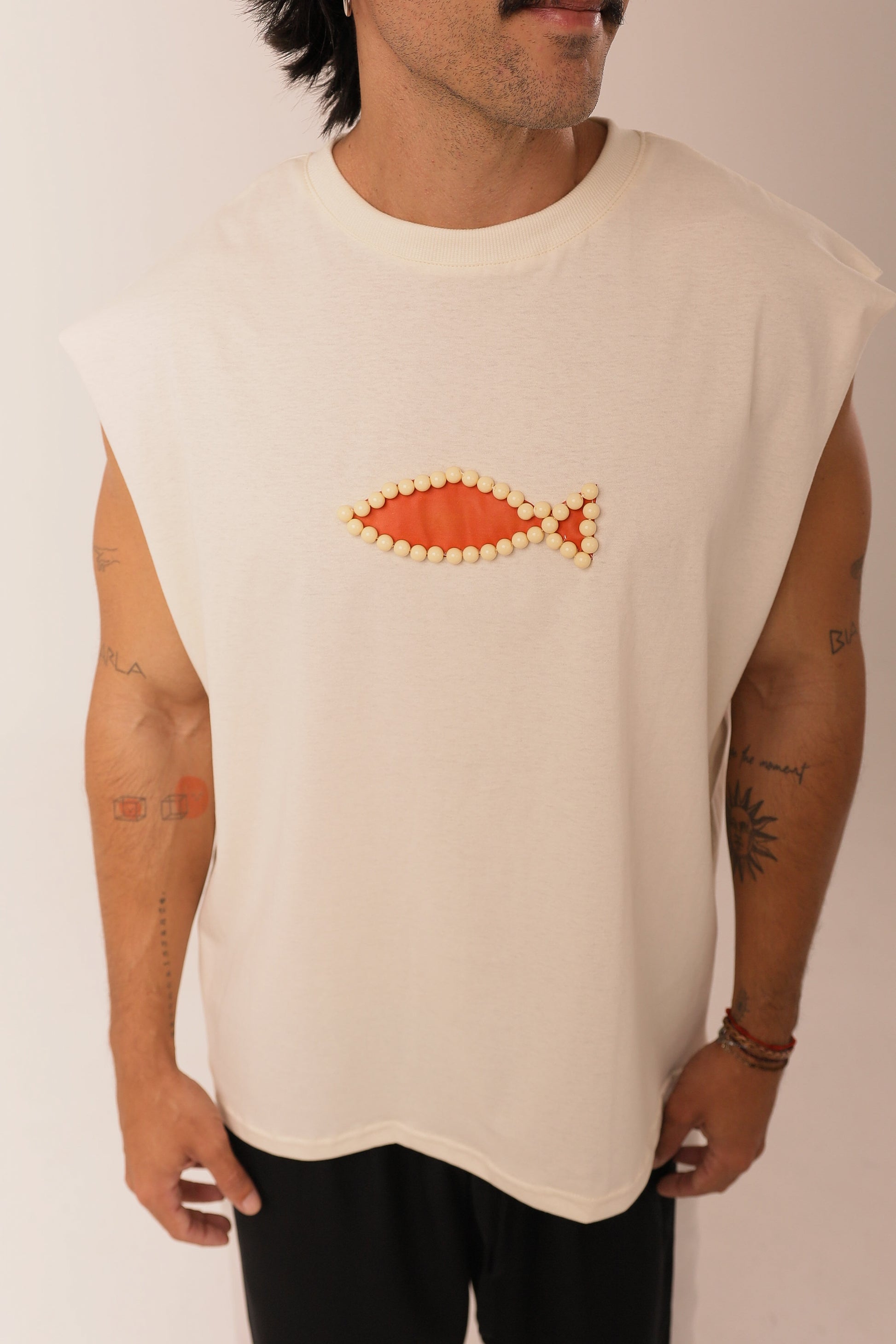 Regata Over Peixe Sagrado Bordado Off White