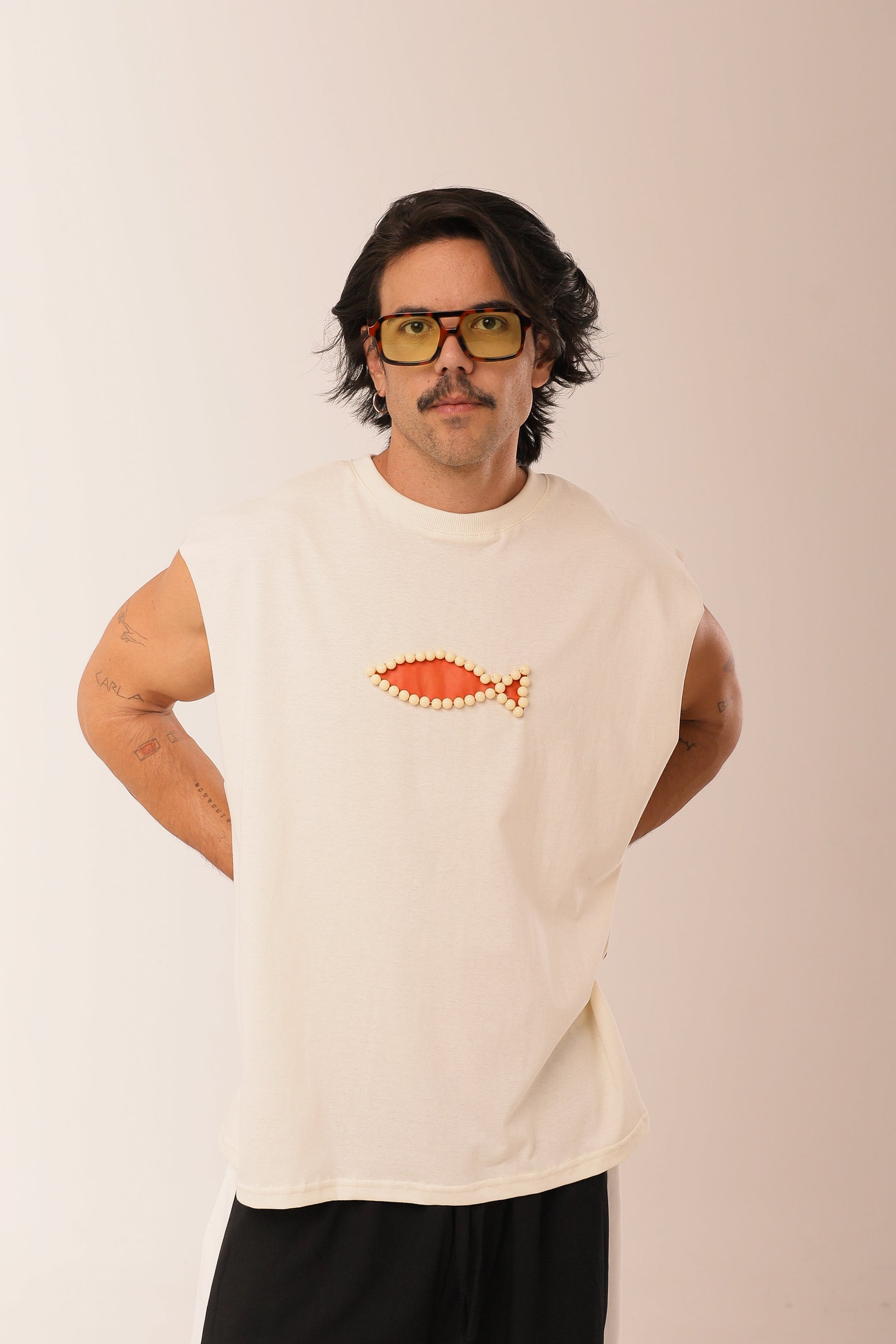 Regata Over Peixe Sagrado Bordado Off White