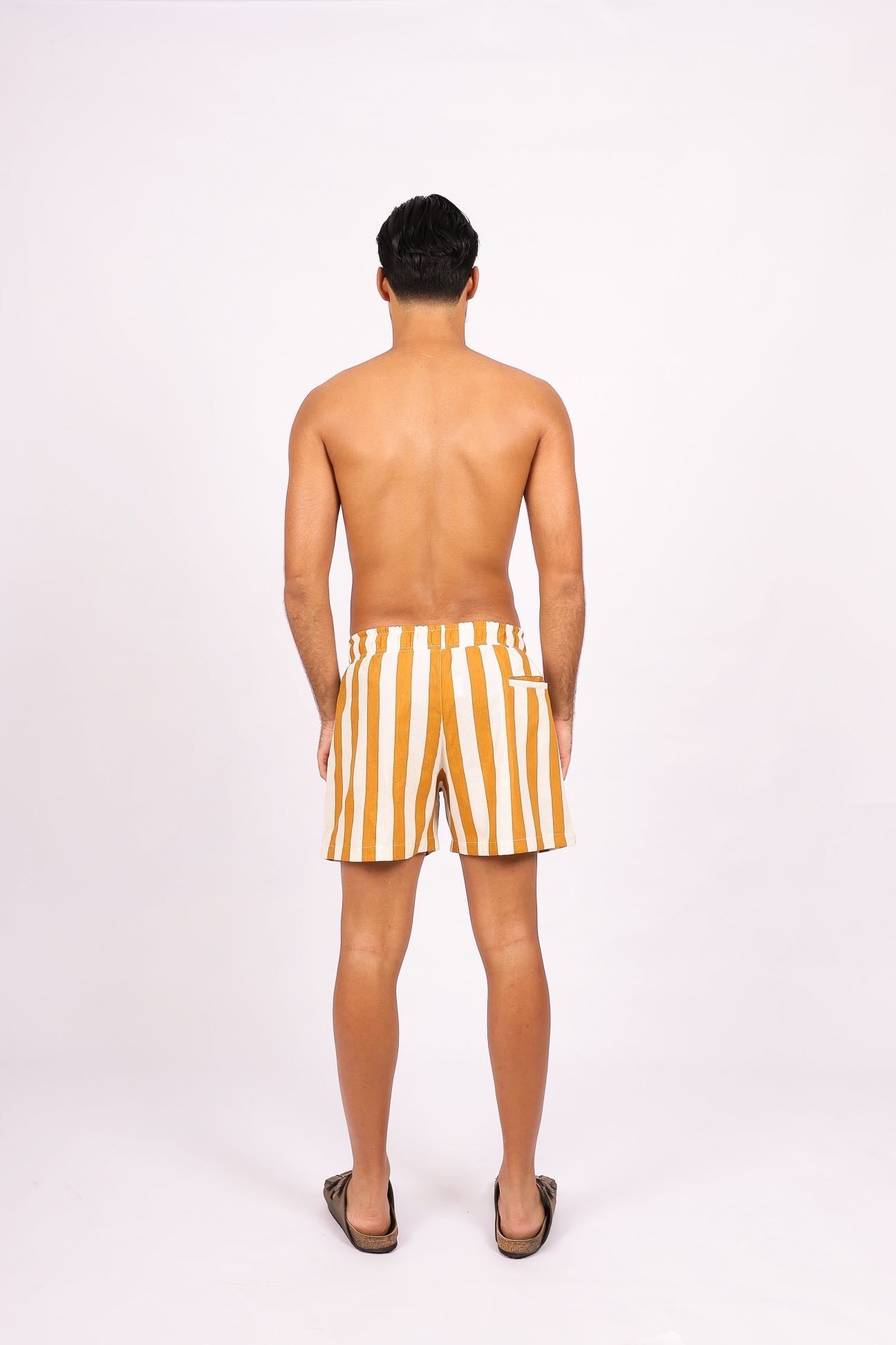 Short Linho Listras Amarelo