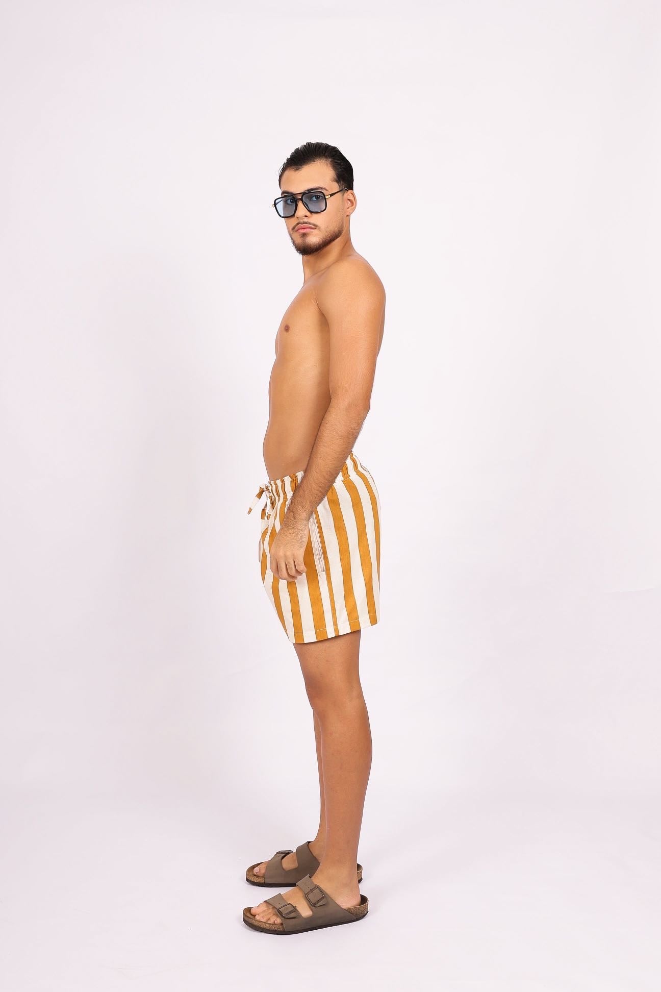 Short Linho Listras Amarelo