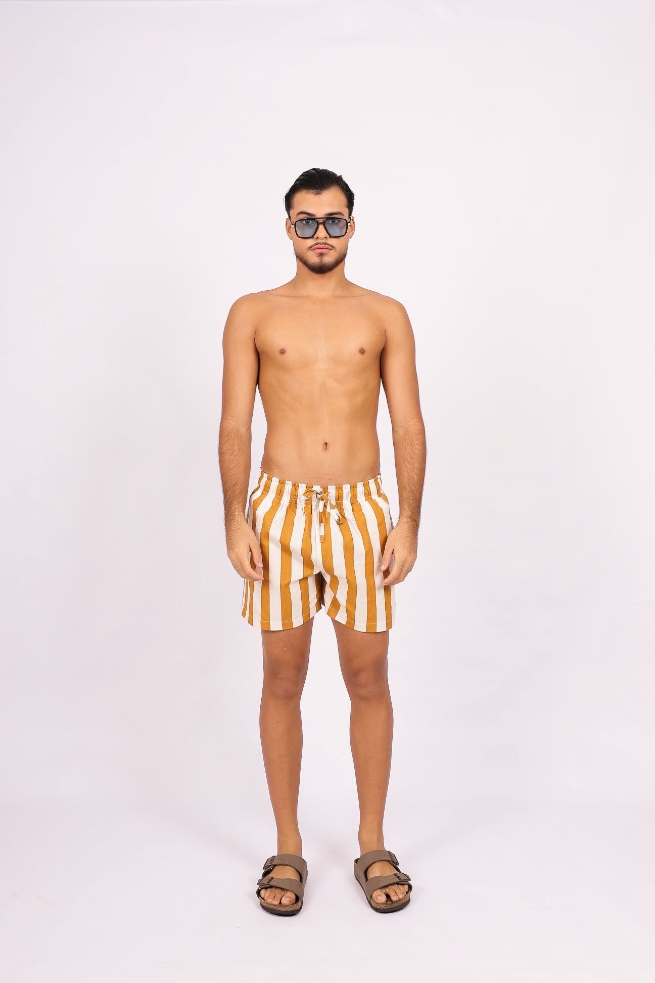 Short Linho Listras Amarelo