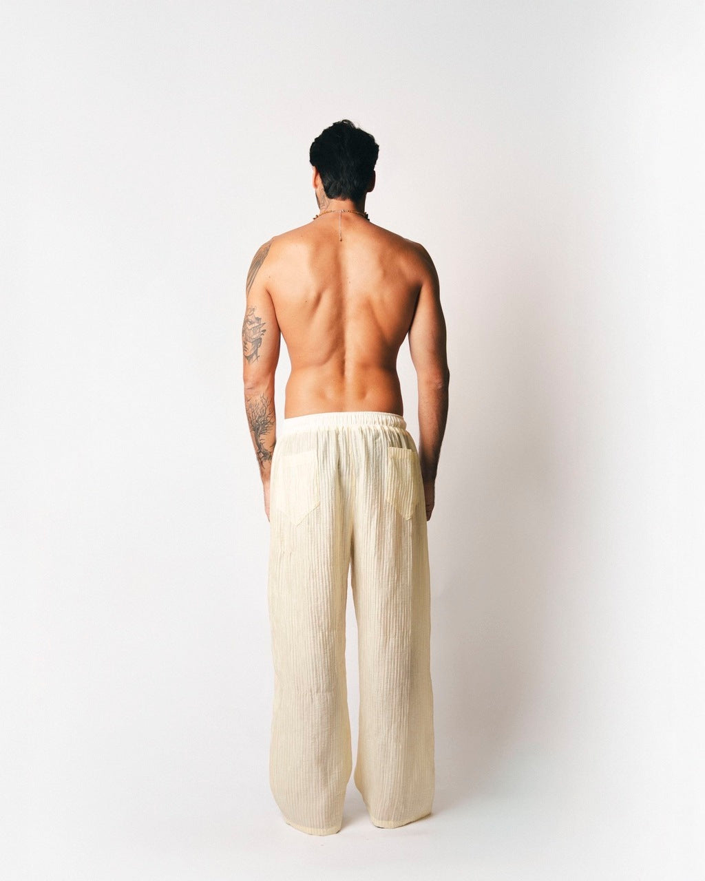 Calça Ampla Plissada Amarela