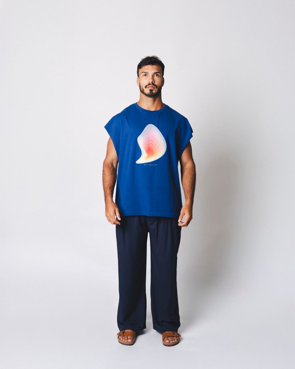 Calça Ampla Pregas Azul Marinho