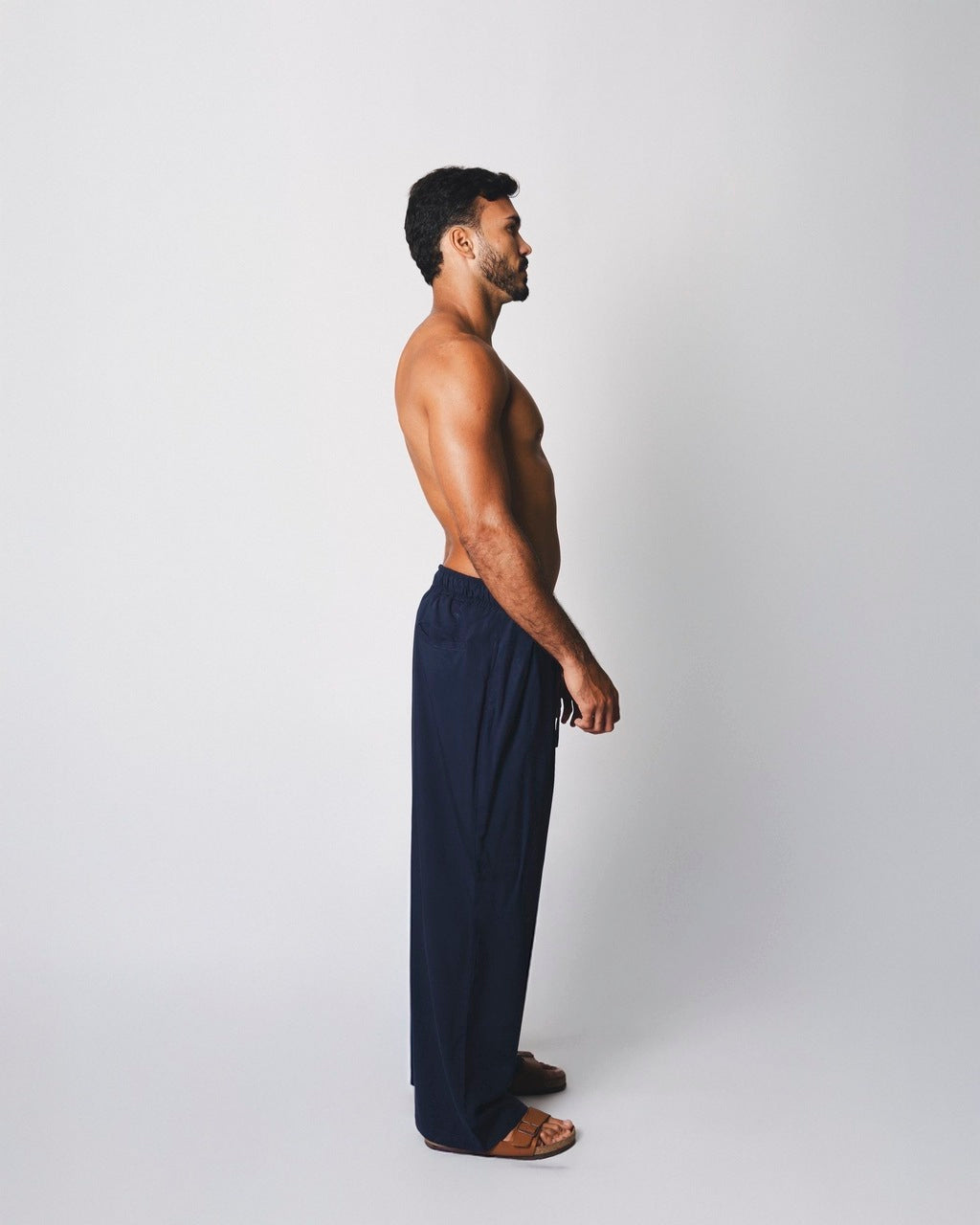 Calça Ampla Pregas Azul Marinho