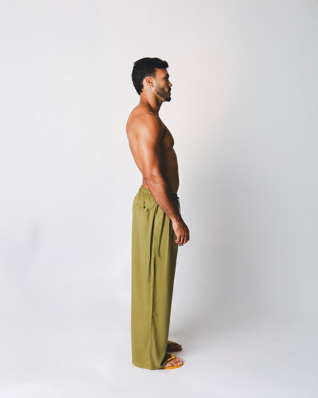 Calça Ampla Pregas Verde