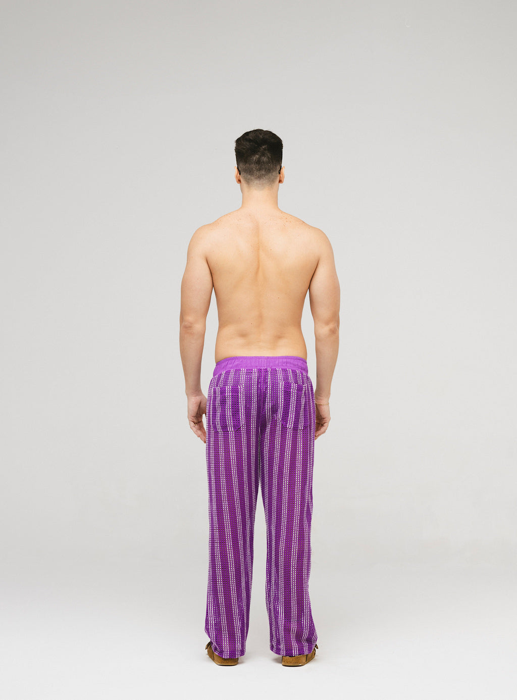 Calça Com Textura Listras Roxa