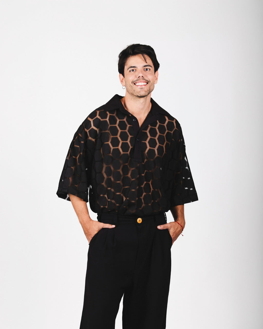 Camisa Ampla Geométrica Preta
