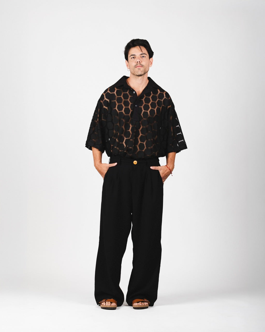 Camisa Ampla Geométrica Preta