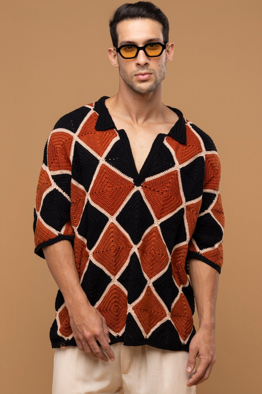 Camisa Crochê Losango Terracota