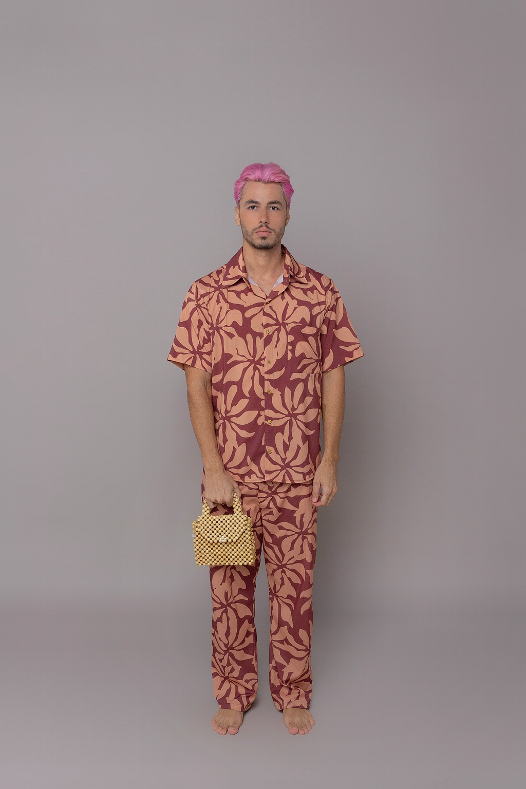 Camisa Estampada Flores Marrom
