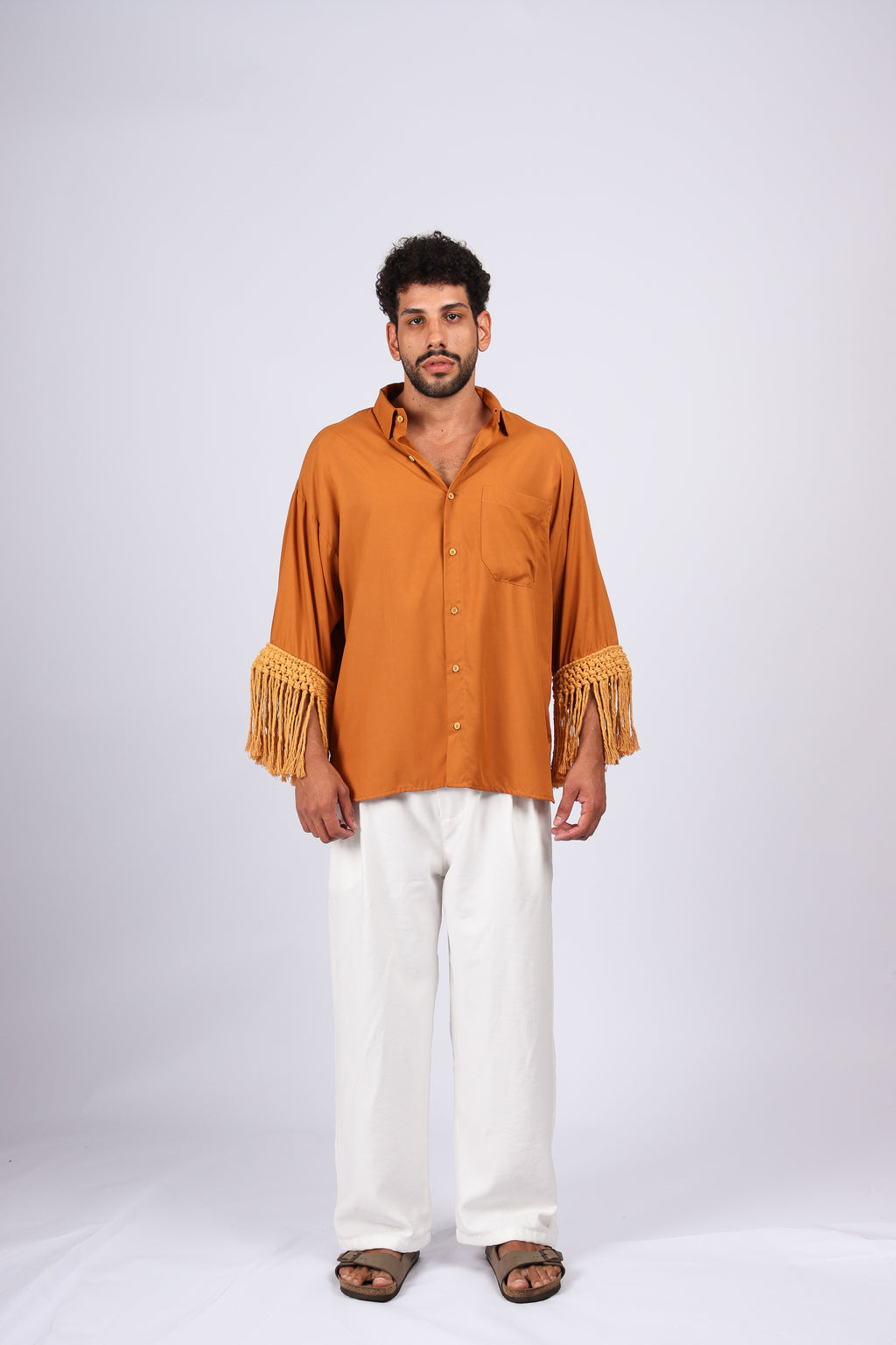 Camisa Franjas Oversized Marrom