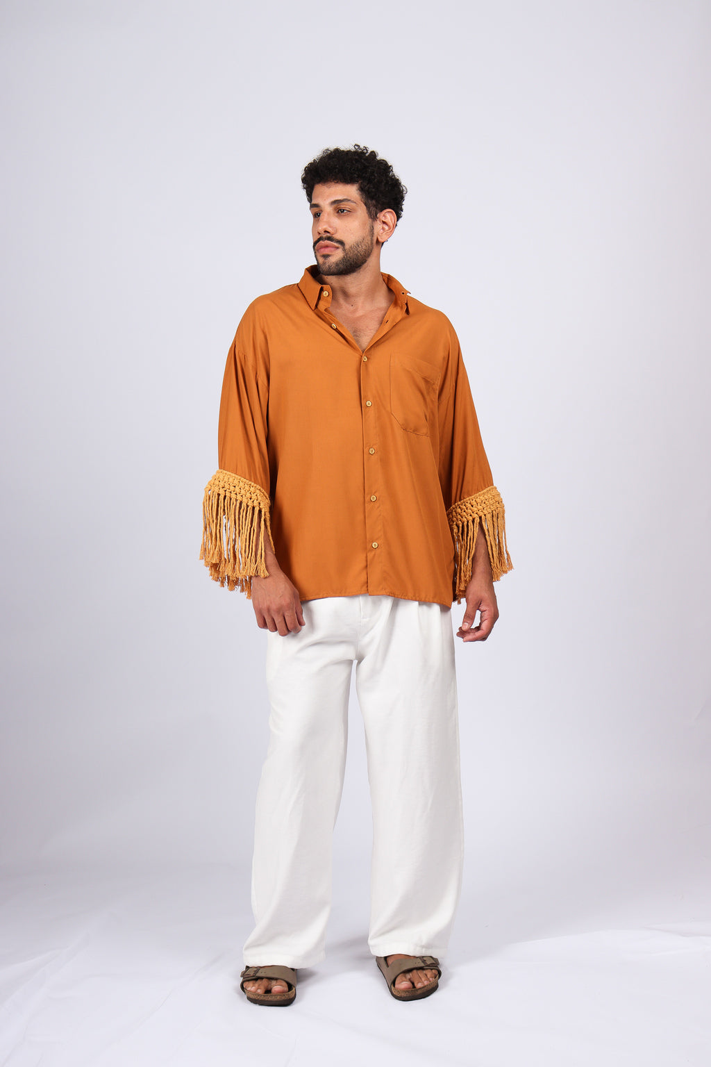 Camisa Franjas Oversized Marrom