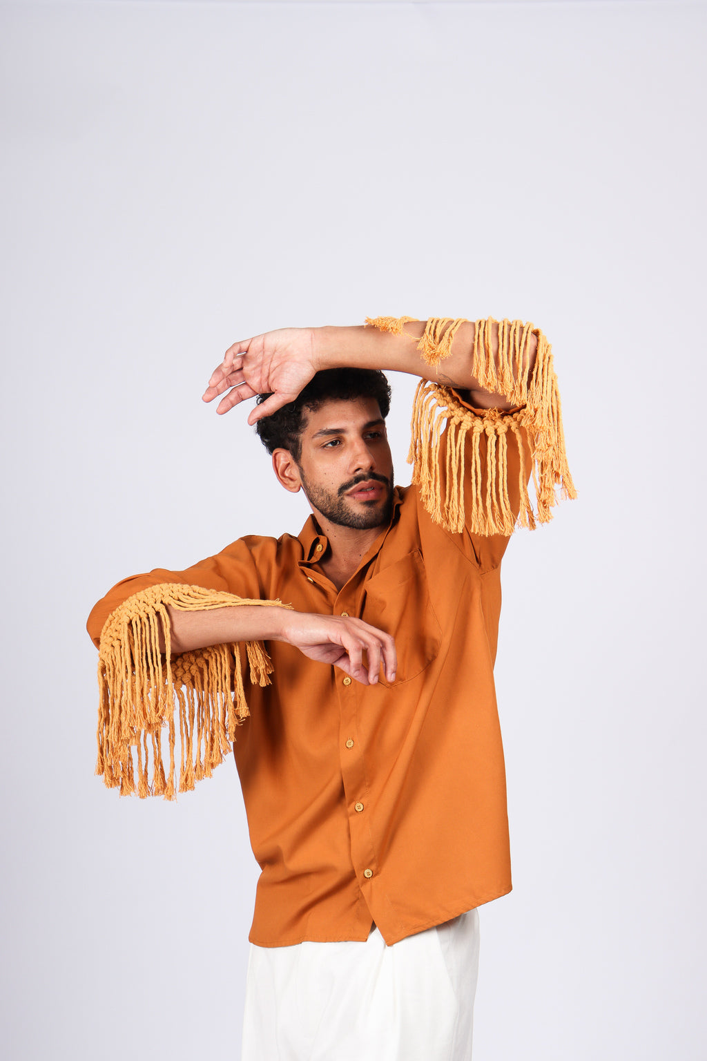 Camisa Franjas Oversized Marrom