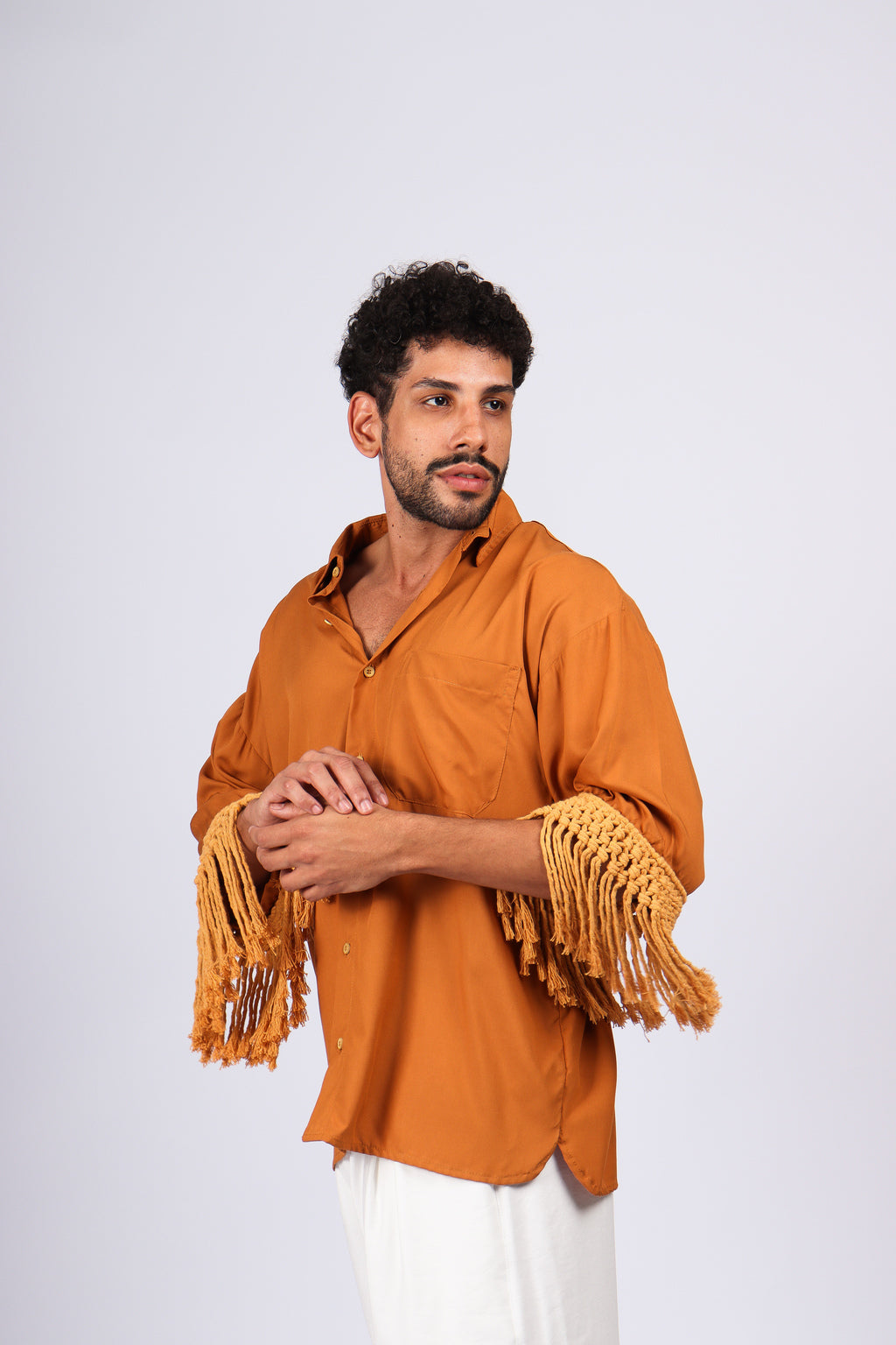 Camisa Franjas Oversized Marrom