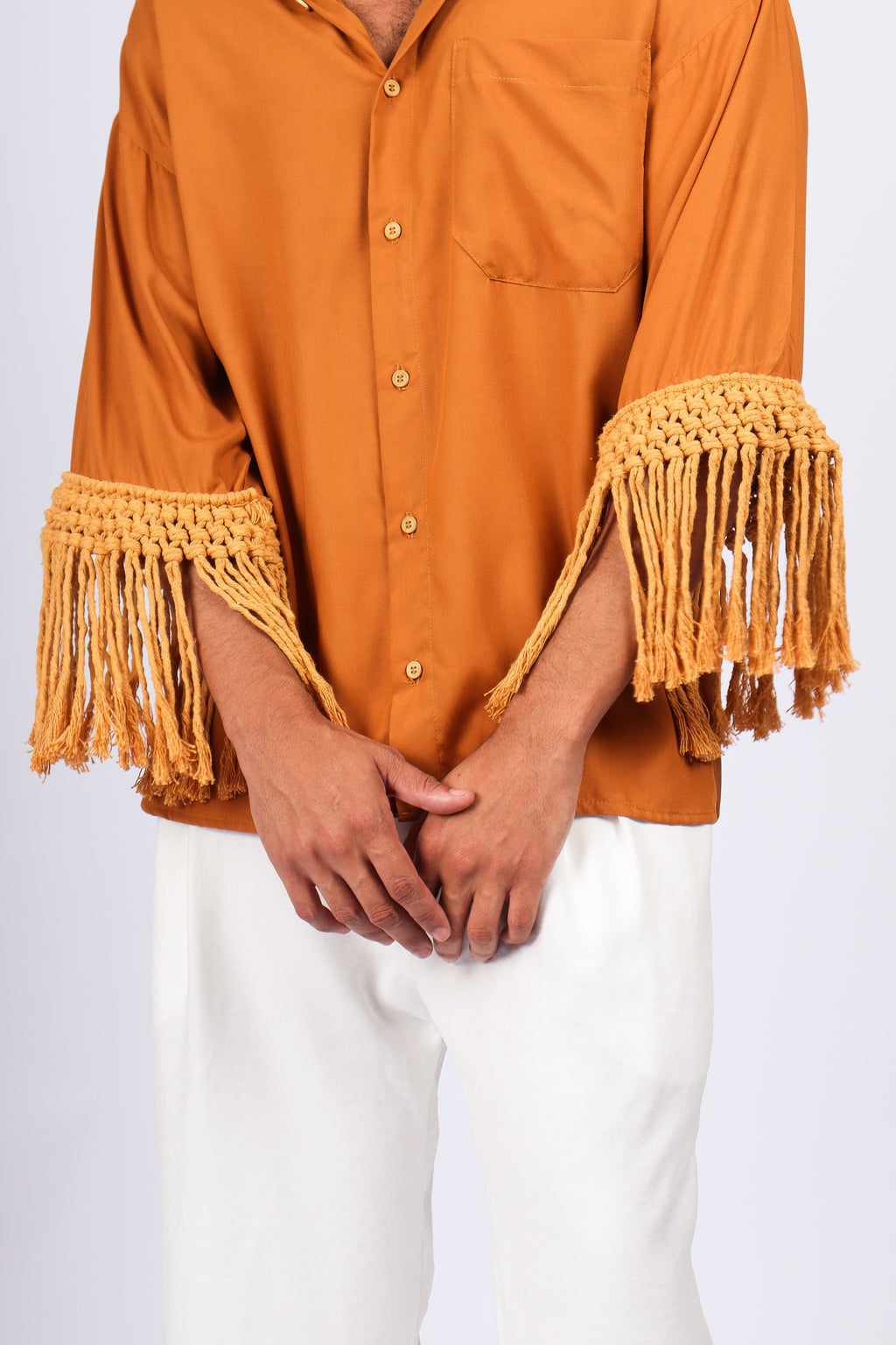 Camisa Franjas Oversized Marrom